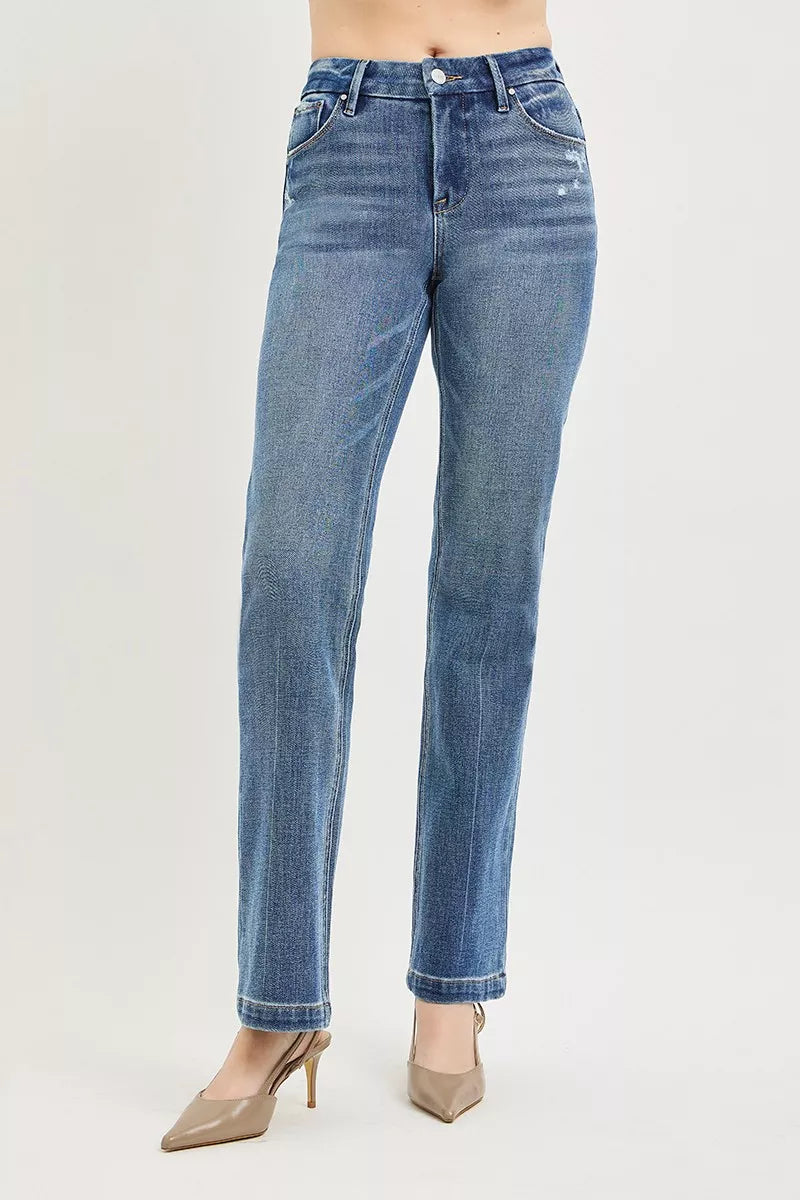 RISEN Tummy Control 4way Stretch Mid Rise Straight Leg Denim Jeans