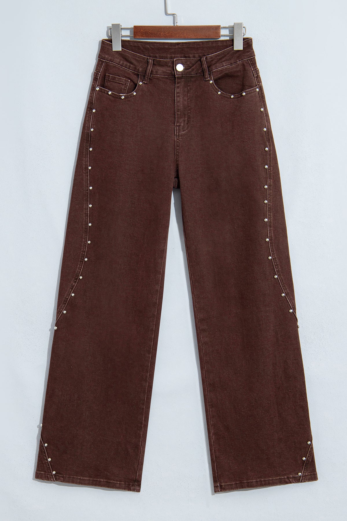 Coffee Side Seam Rivet Detail Ankle Length Casual Jeans