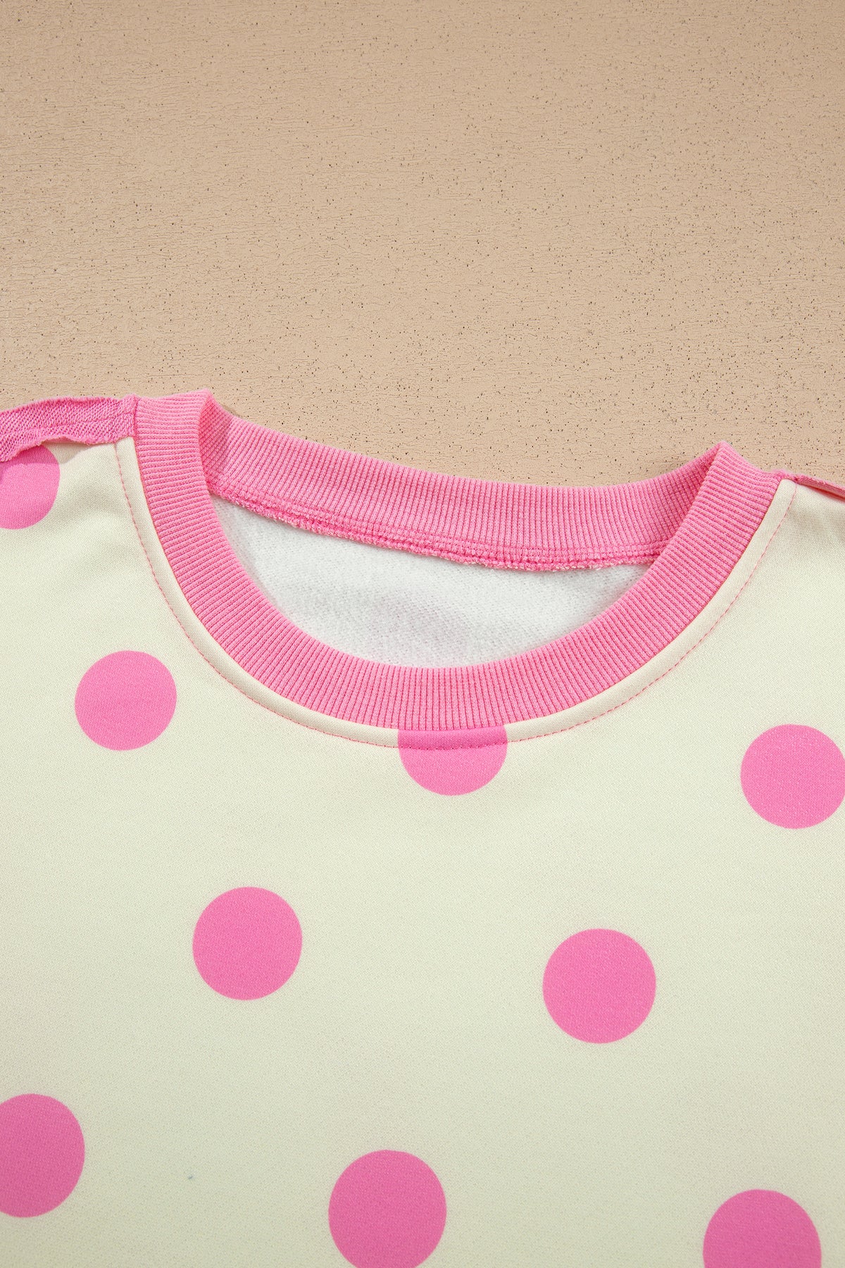 White Polka Dot Contrast Patchwork Round Neck Baggy Sweatshirt