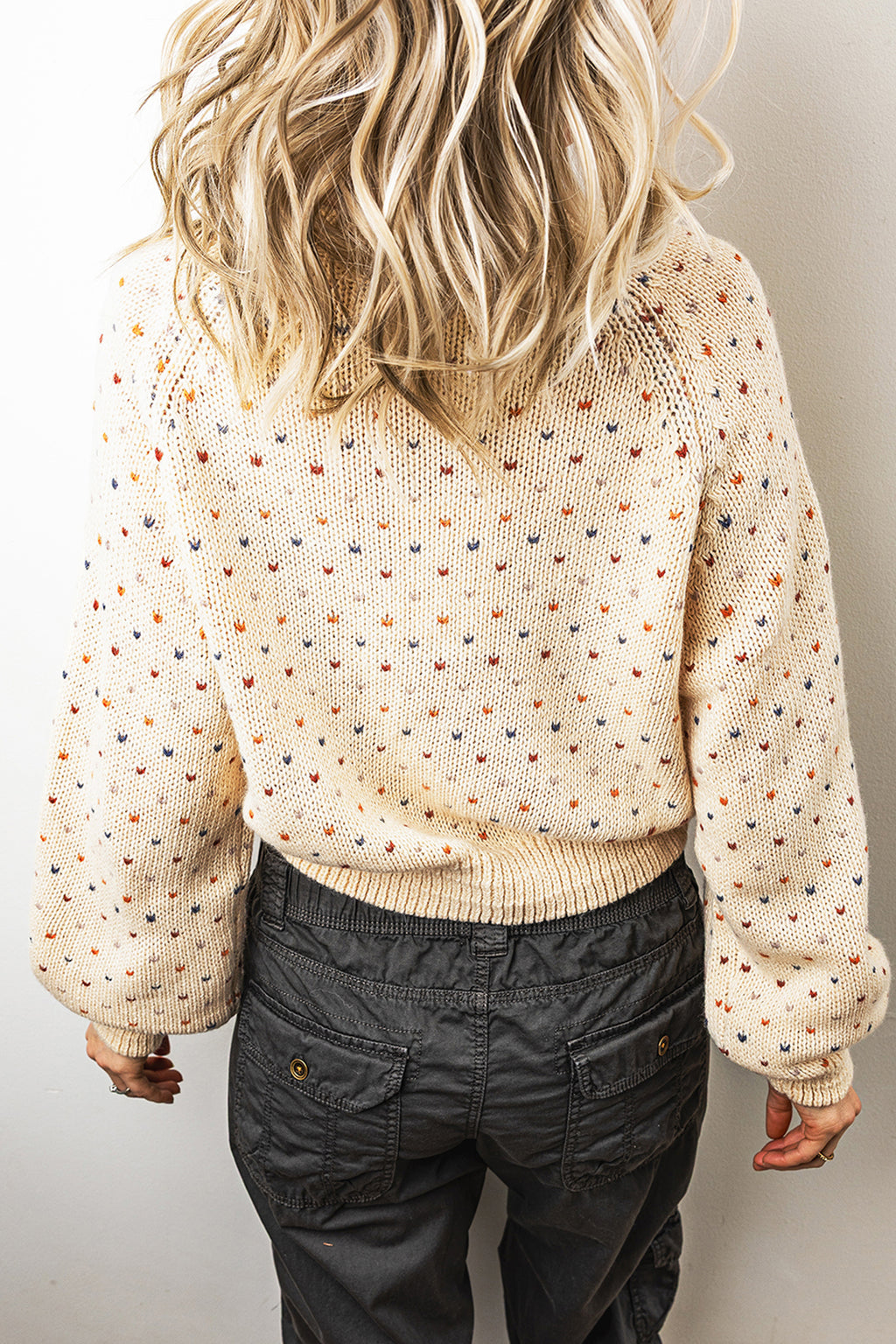 Beige Geometric Print Button Front Long Sleeve Regular Fit Cardigan