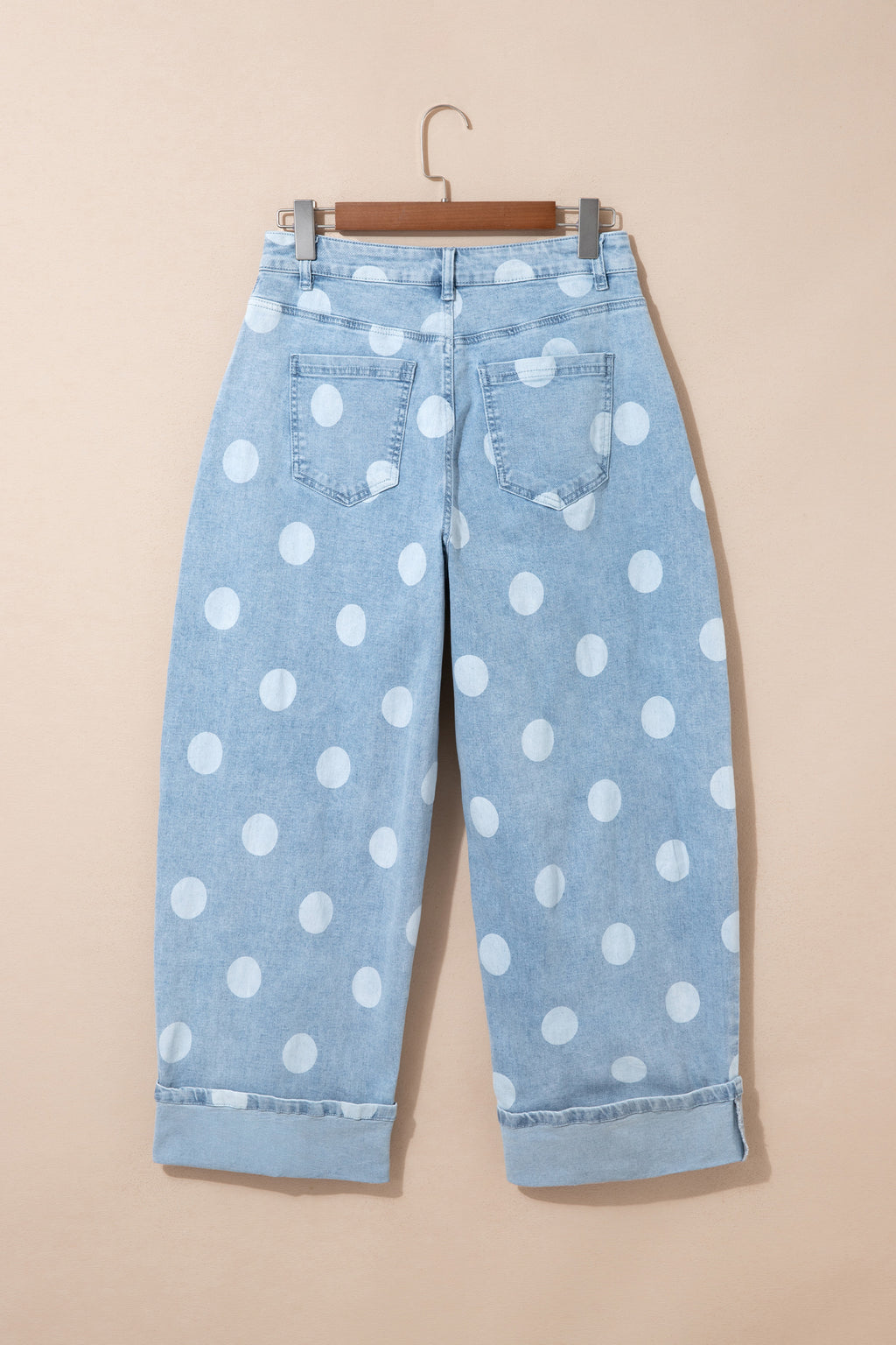 Brown Polka Dot Ankle-Length Metal Button Casual Jeans