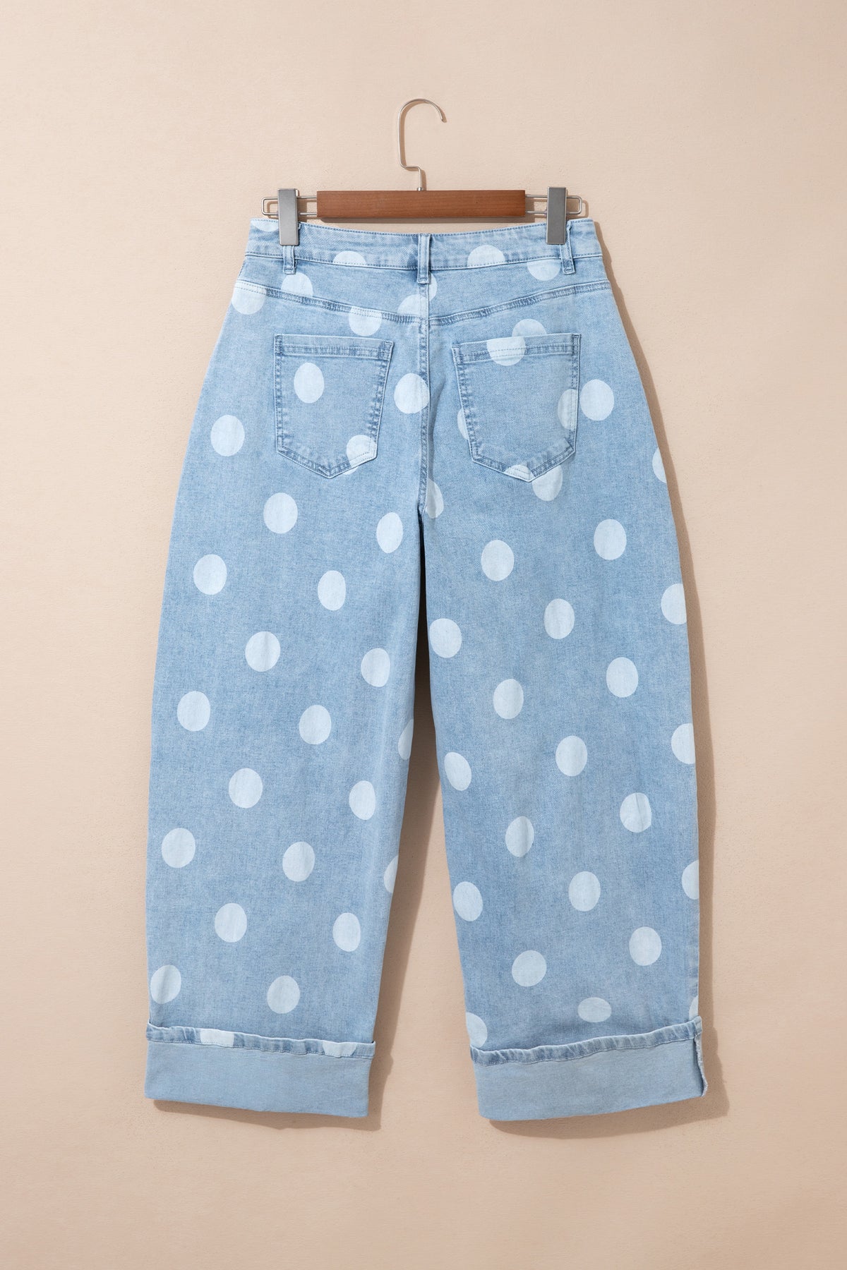 Brown Polka Dot Ankle-Length Metal Button Casual Jeans