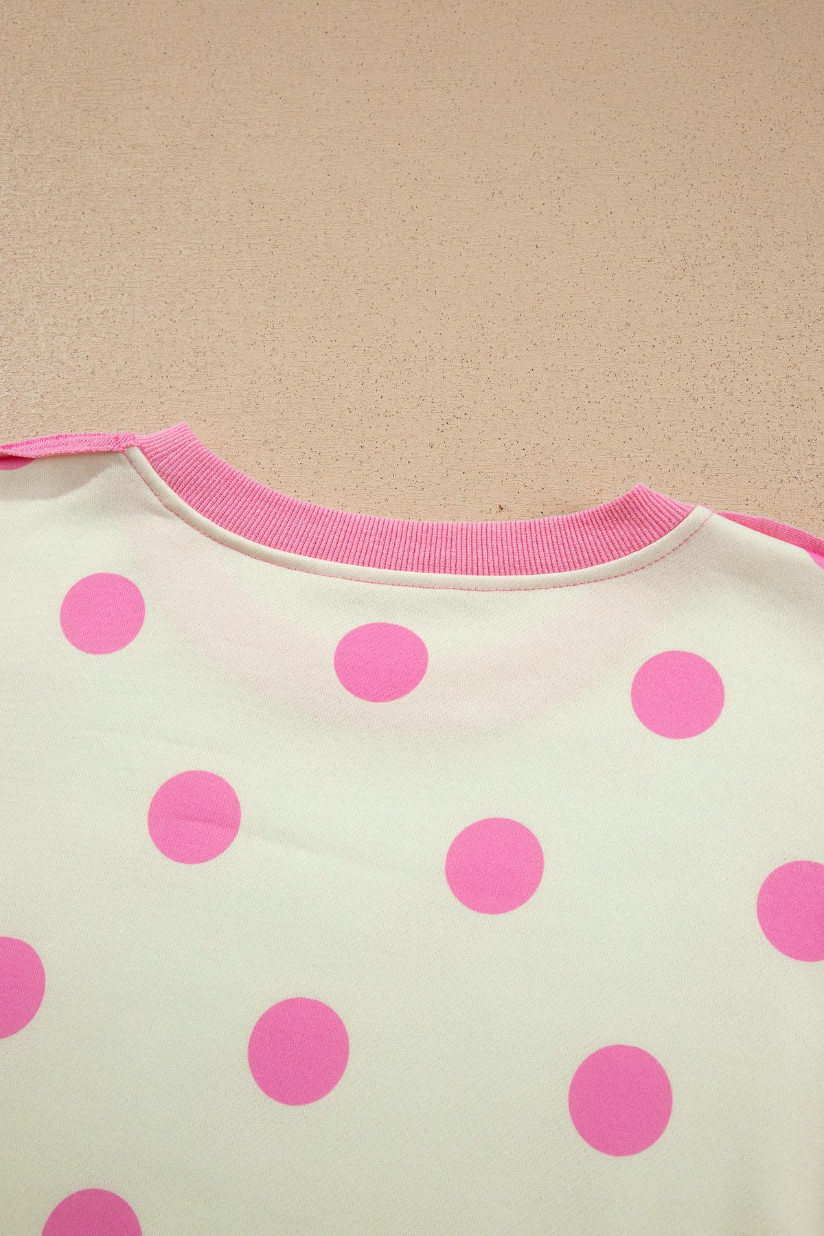 White Polka Dot Contrast Patchwork Round Neck Baggy Sweatshirt