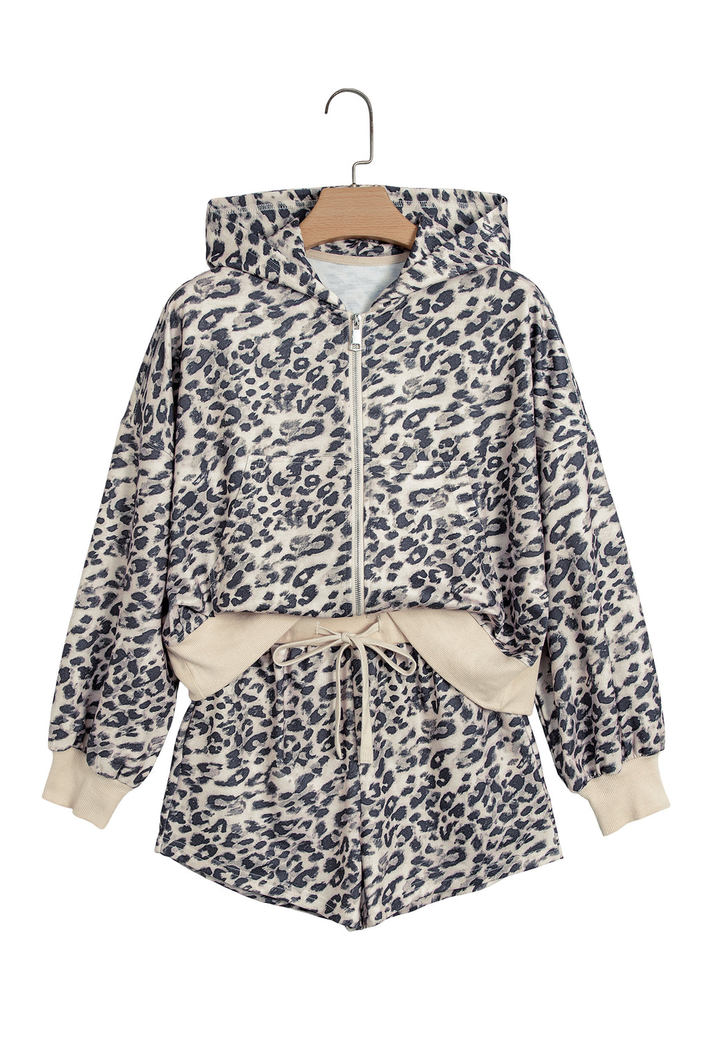 Multicolour Leopard Zip-Up Hooded Drawstring Pant Set
