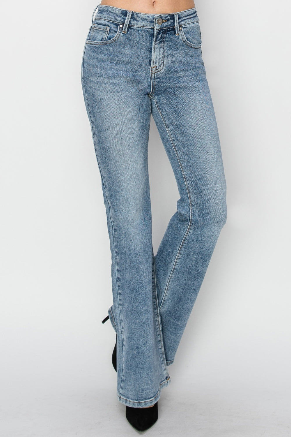 RISEN Mid Rise Blue Wash Denim Bootcut Jeans