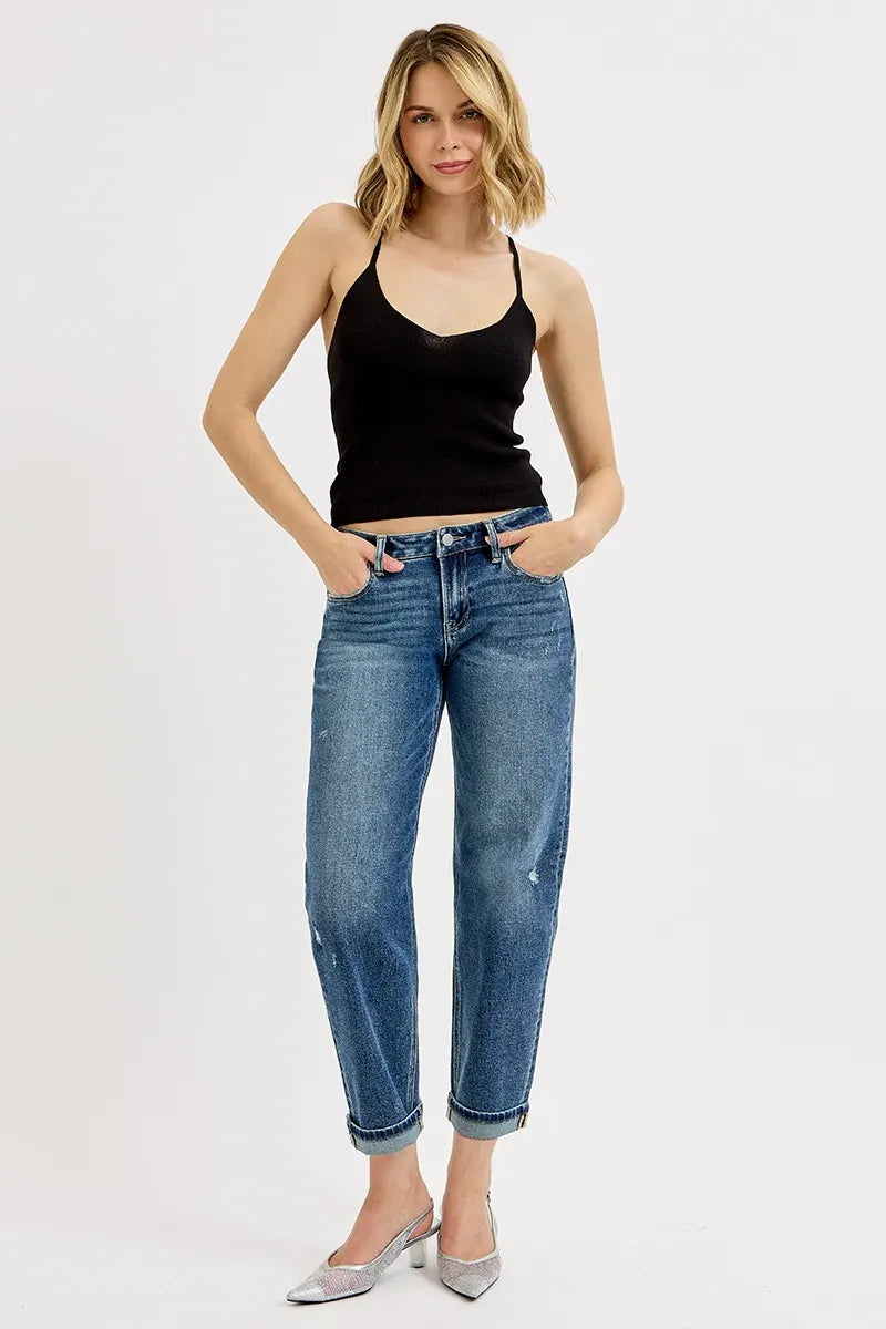 RISEN Low Rise Crop Boyfriend Jeans