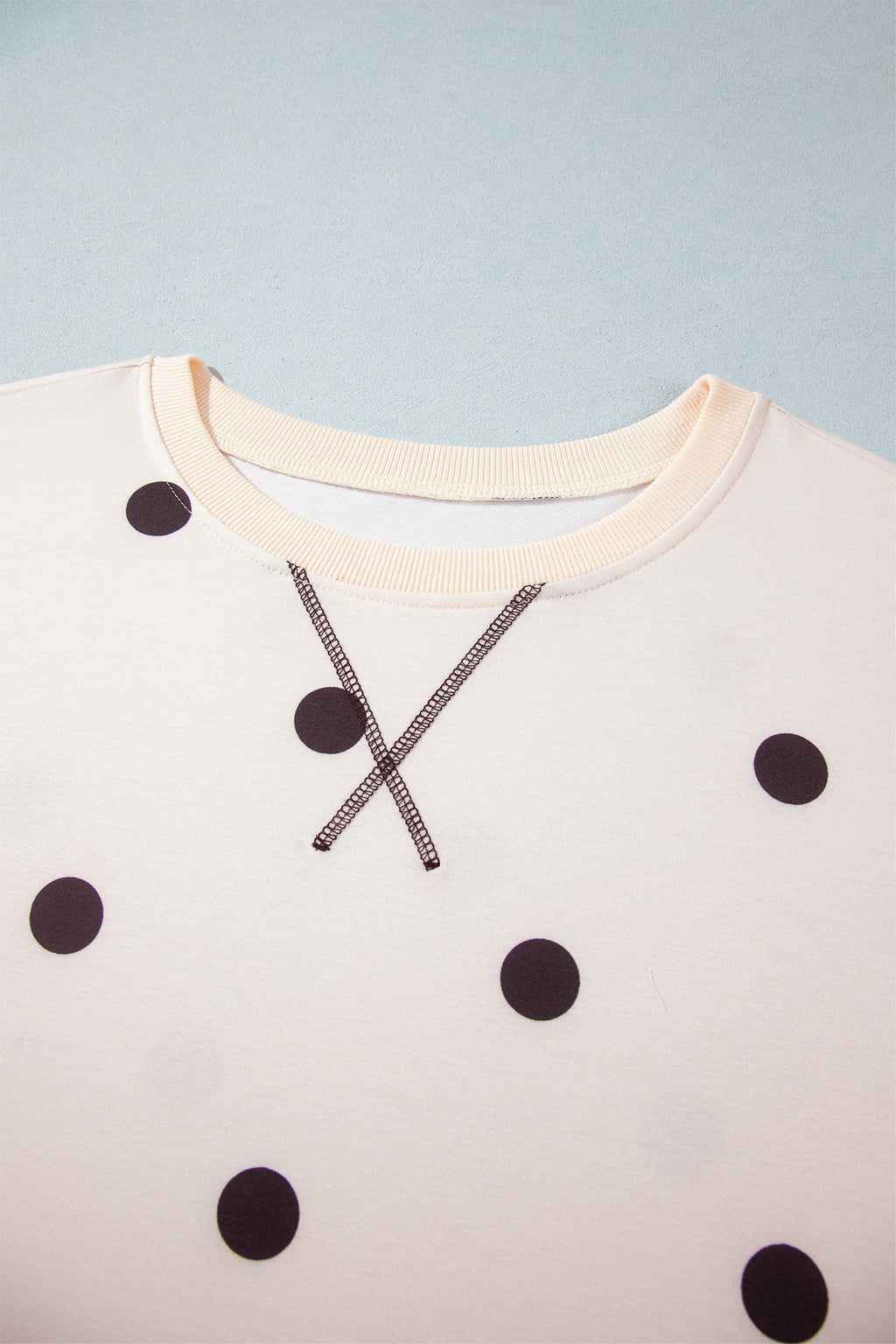Beige Round Neck Long Sleeve Polka Dot Plus Size Top