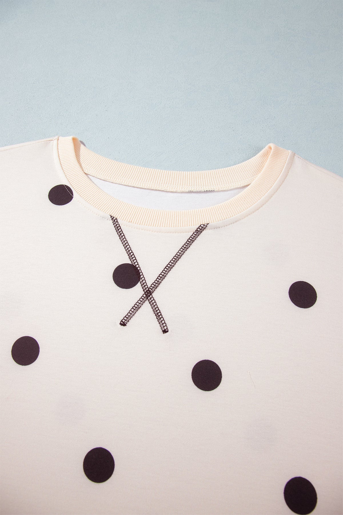 Beige Round Neck Long Sleeve Polka Dot Plus Size Top