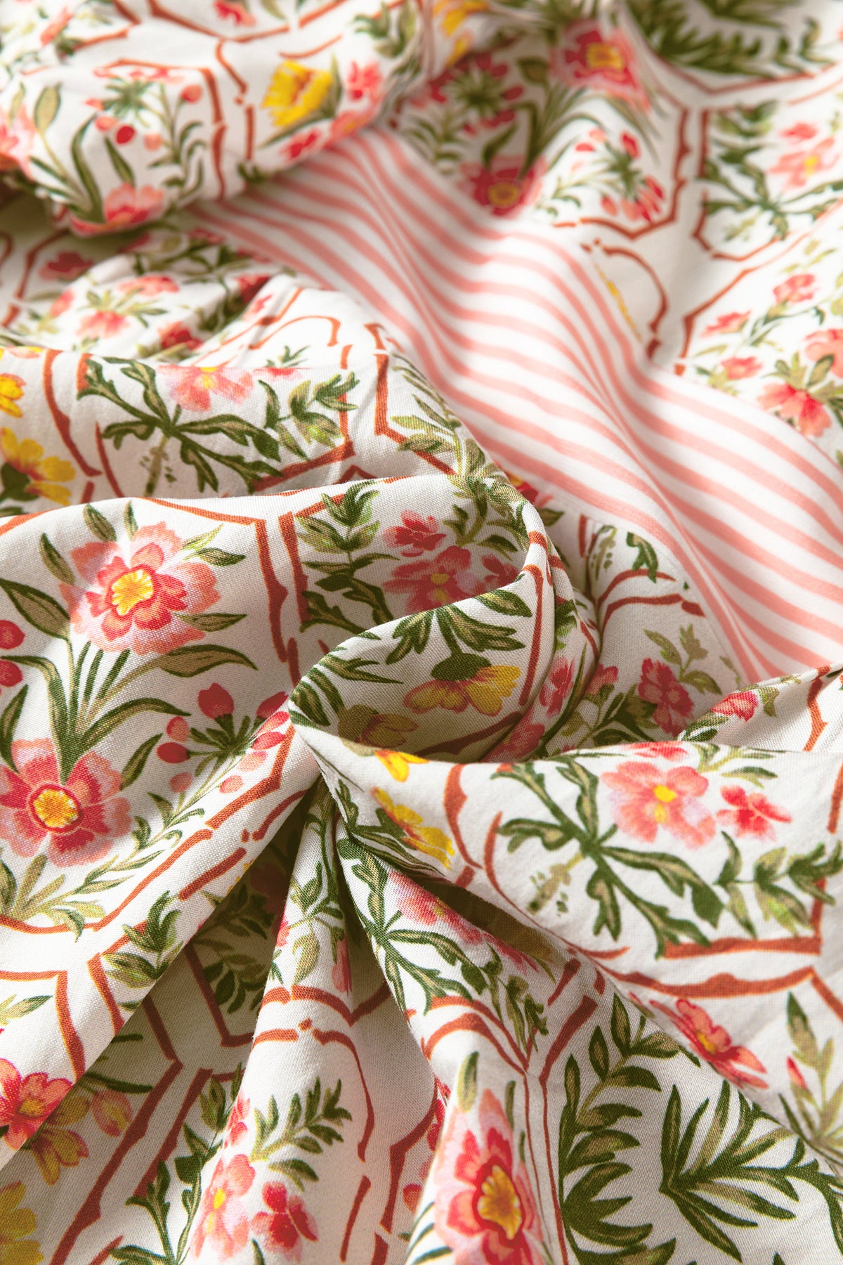 Pink Geometric Floral Print Striped Patchwork Detail Sleeveless Dress（Runs Small ）