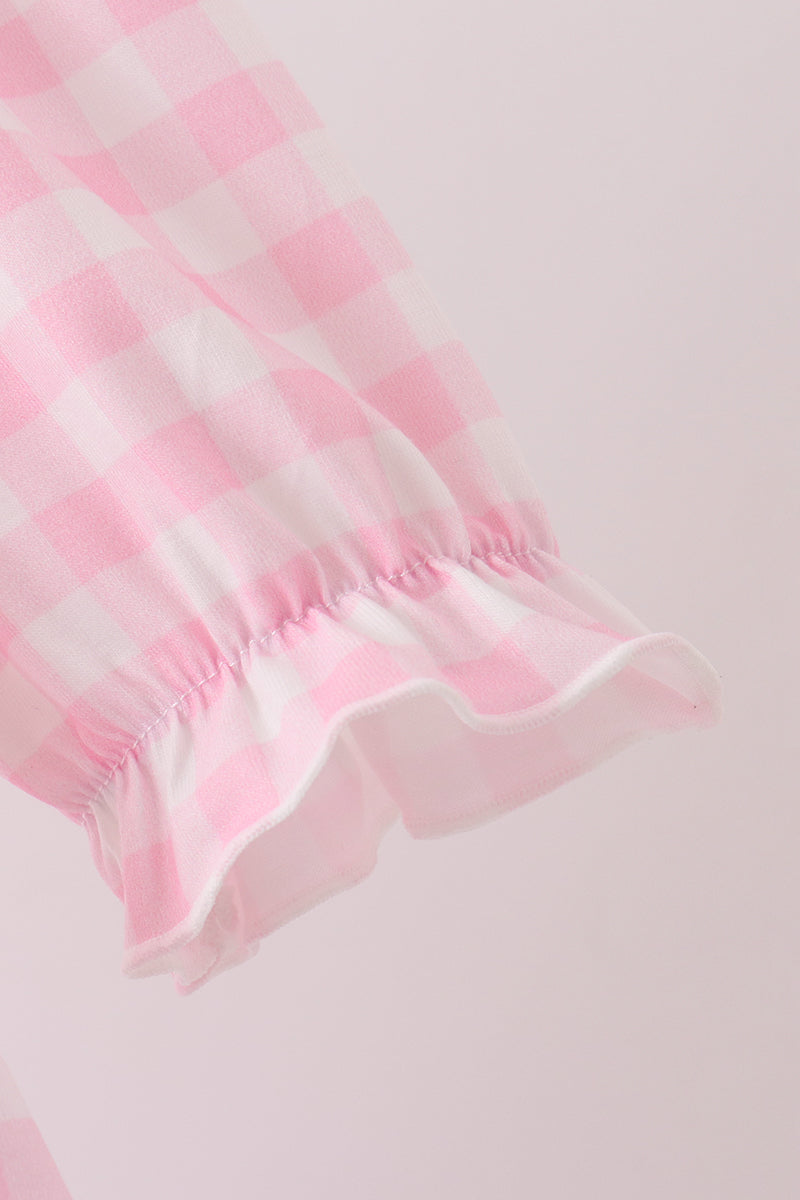 Pink Turkey Embroidery Gingham Dress