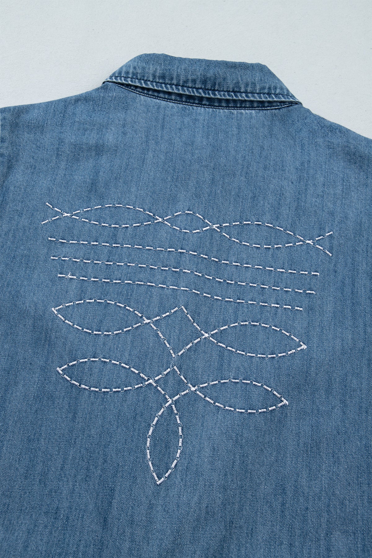 Myosotis Embroidered Western Detail Long Sleeve Collar Shirt