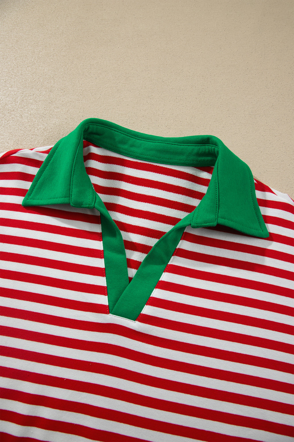 Red Stripe Colorblock Trim Polo Collar Drawstring Elastic Waist Band Casual 2pcs Outfit