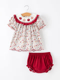 Fall Pumpkin Embroidery Baby Girl Outfit Set Red Bloomer Set
