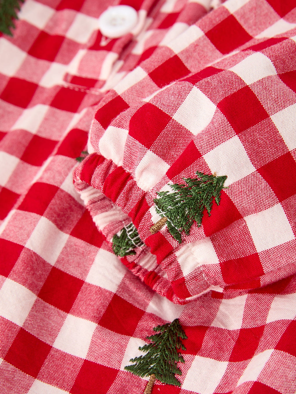 Christmas Tree Embroidered Red Plaid Baby Girls Ruffle Collar Romper