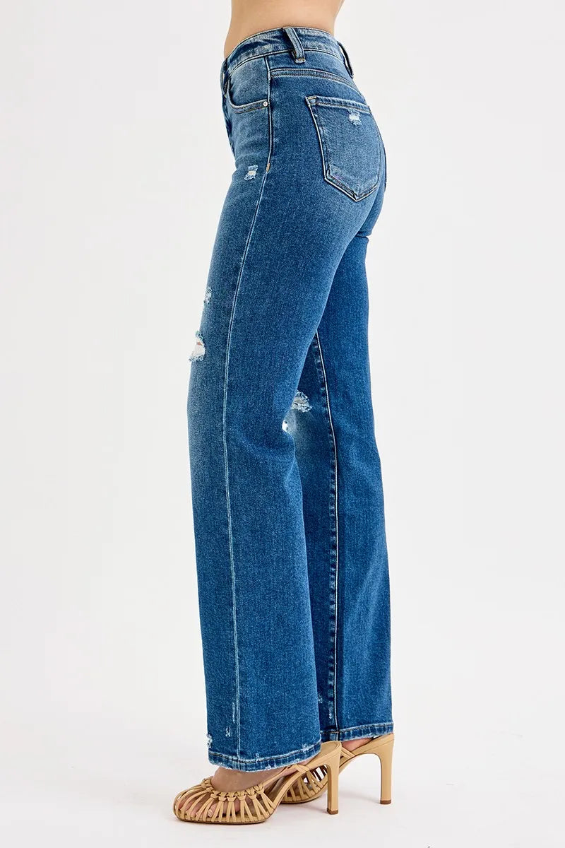 RISEN Full Size Tummy Control High Rise Straight Distressed Jeans Plus Size