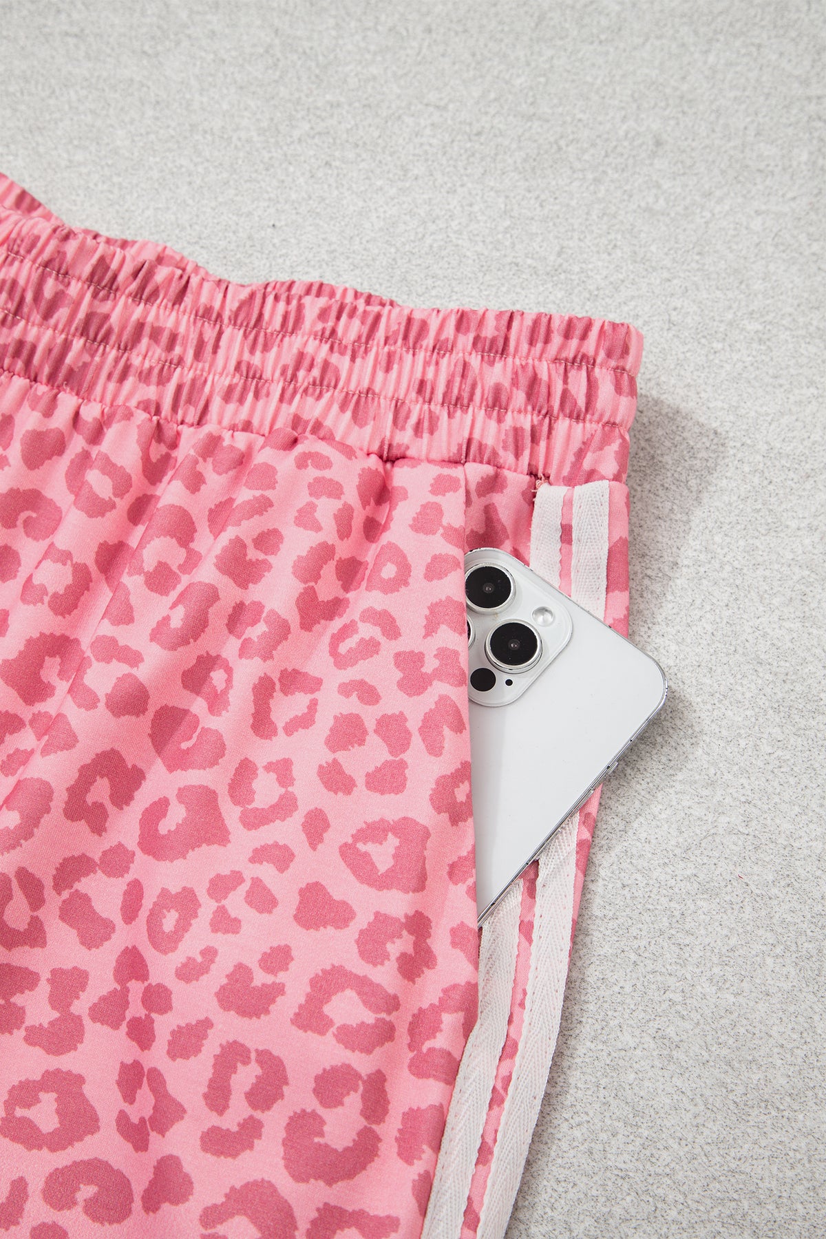 Pink Leopard Print Varsity Striped Detail 3/4 Sleeve Top Shift Pant Set