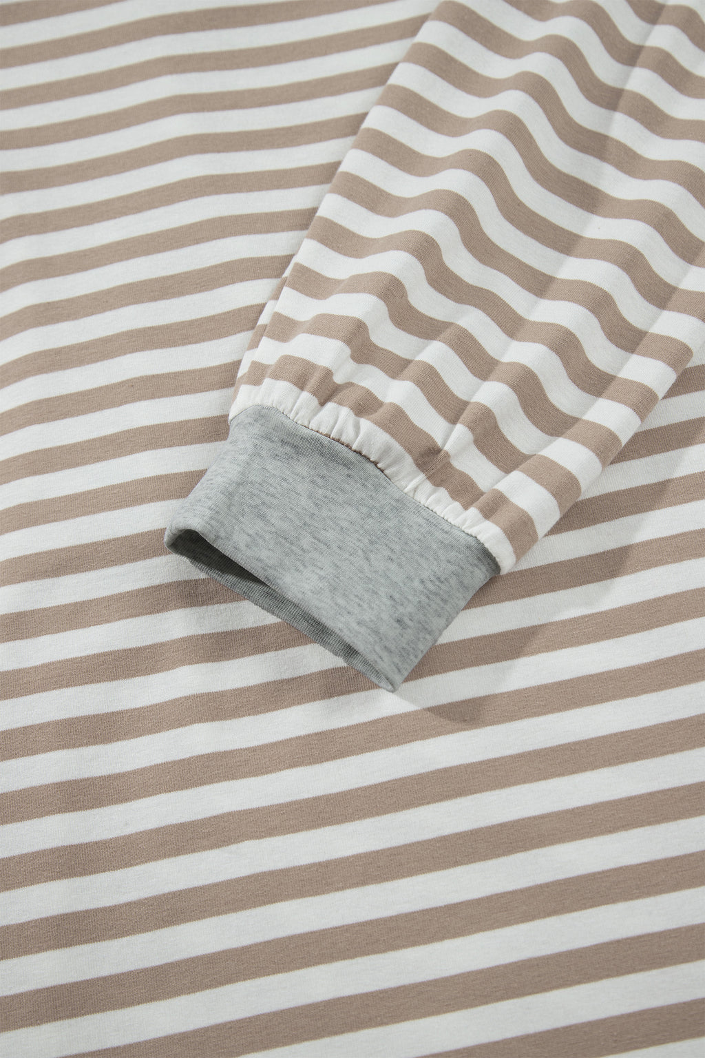 Khaki Stripe Striped Colorblock Cuffs Round Neck Long Sleeve Shift Dress