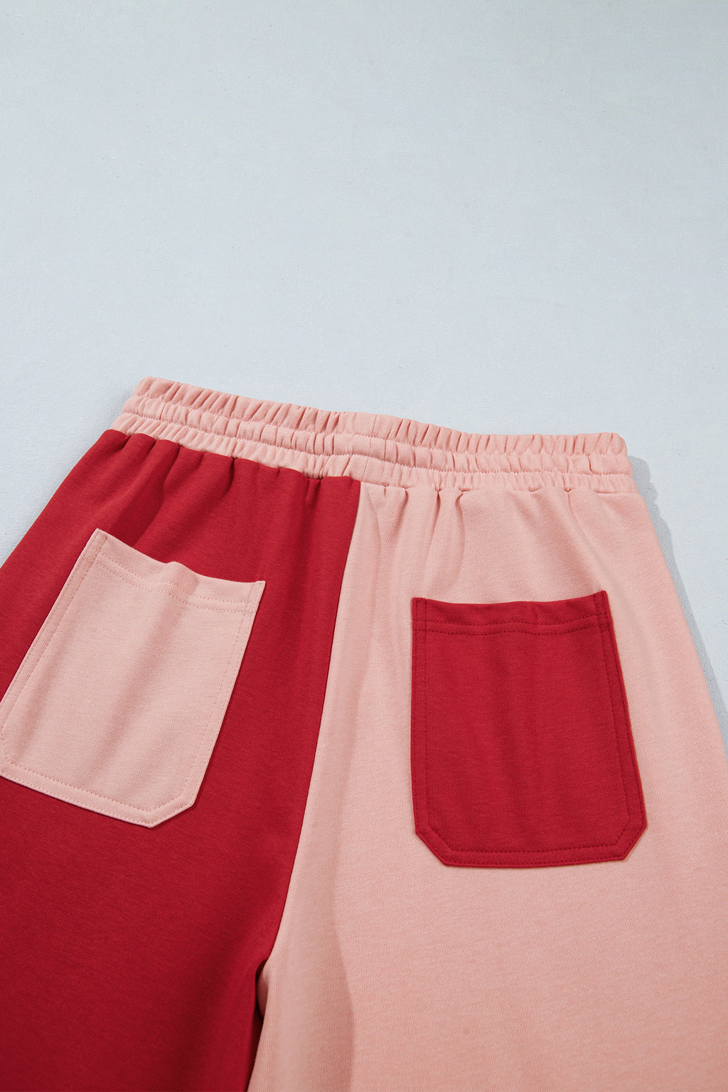 Fiery Red Raw Seam Colorblock Wide Leg Ankle Length Casual Pants