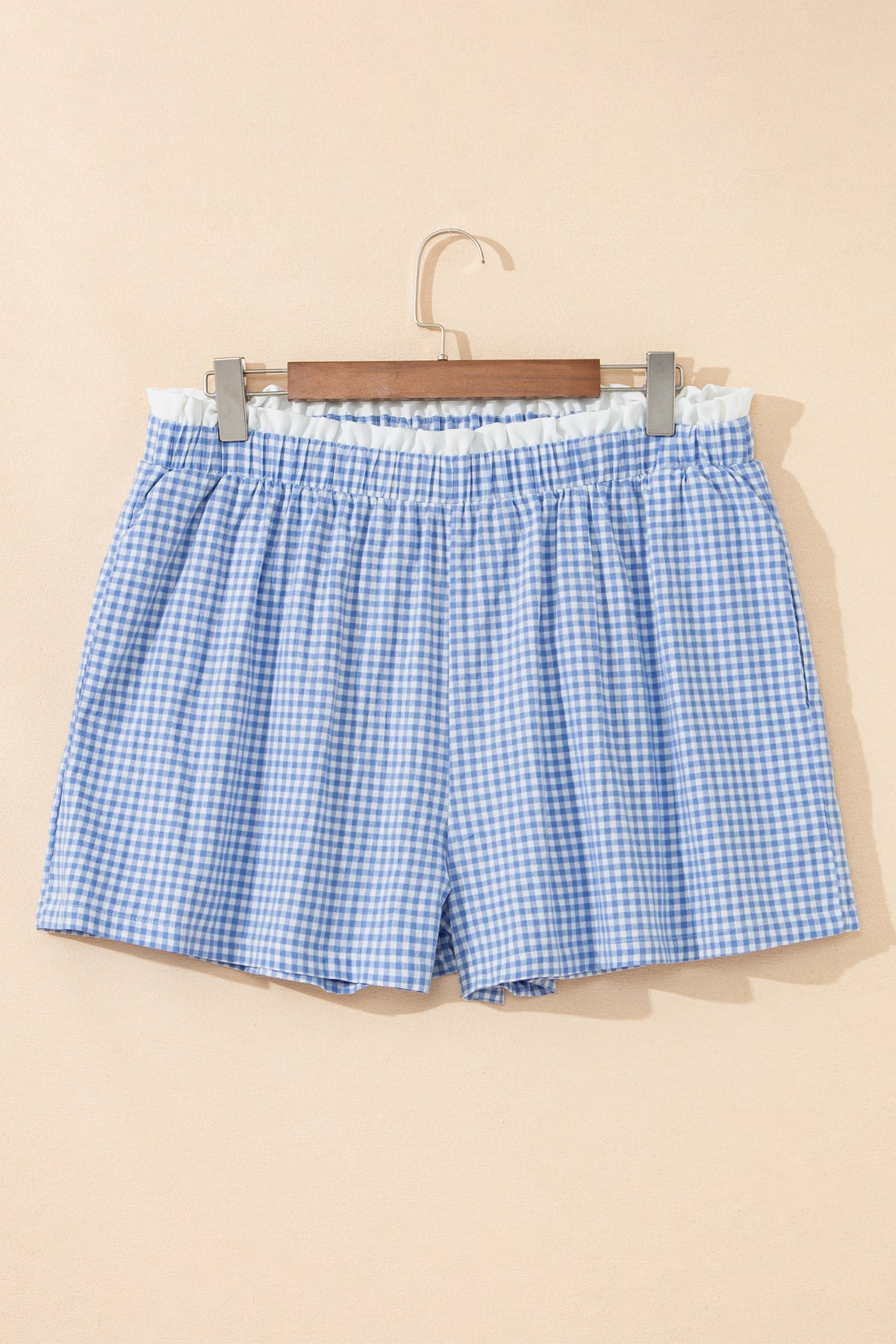 Red Contrast Trim Plaid Print Plus Size Shorts