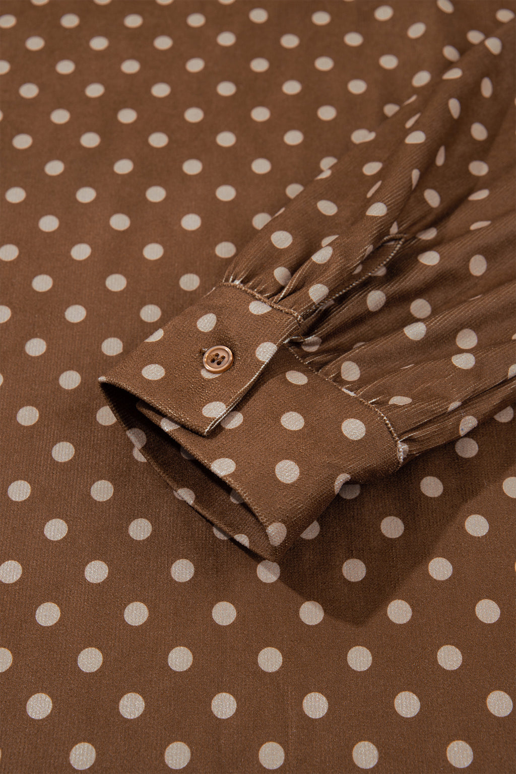 Brown Polka Dot V Neck Long Sleeve Button Shift Dress