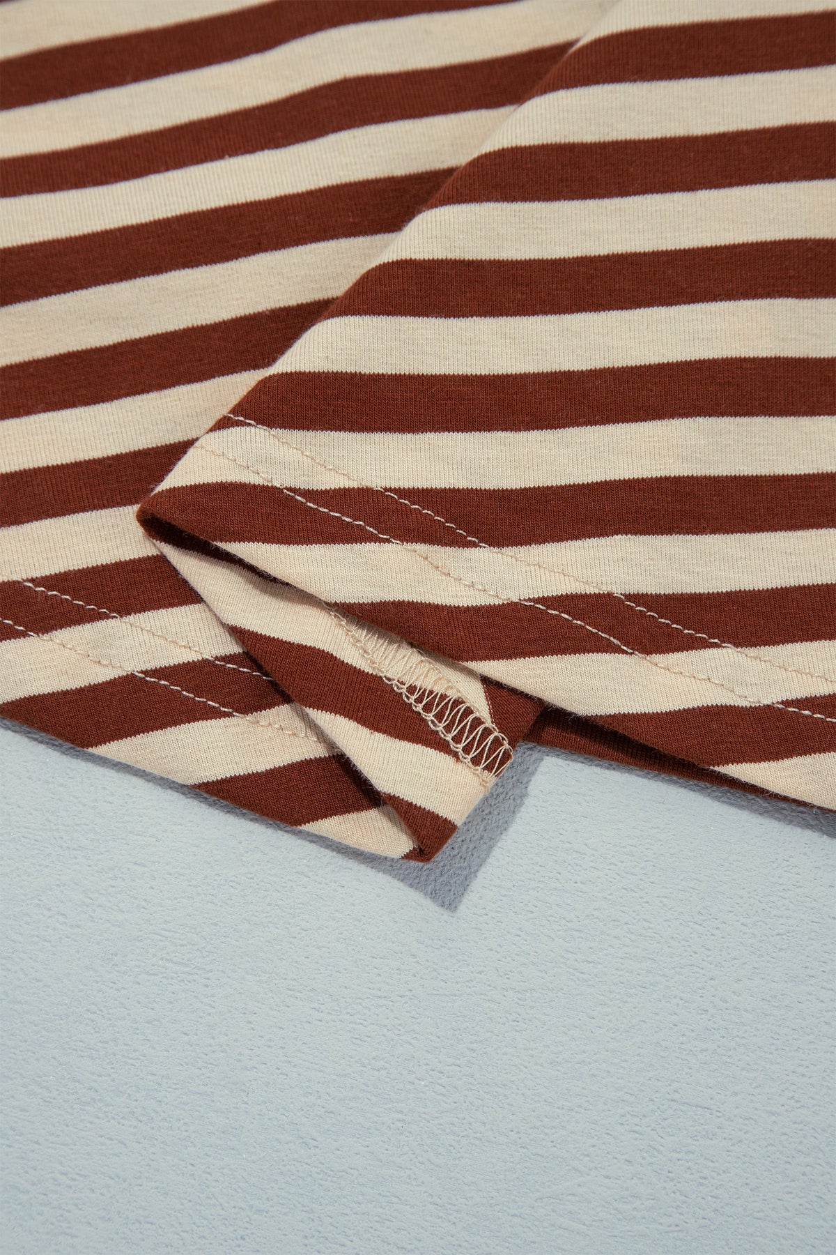 Khaki Stripe Striped Colorblock Cuffs Round Neck Long Sleeve Shift Dress