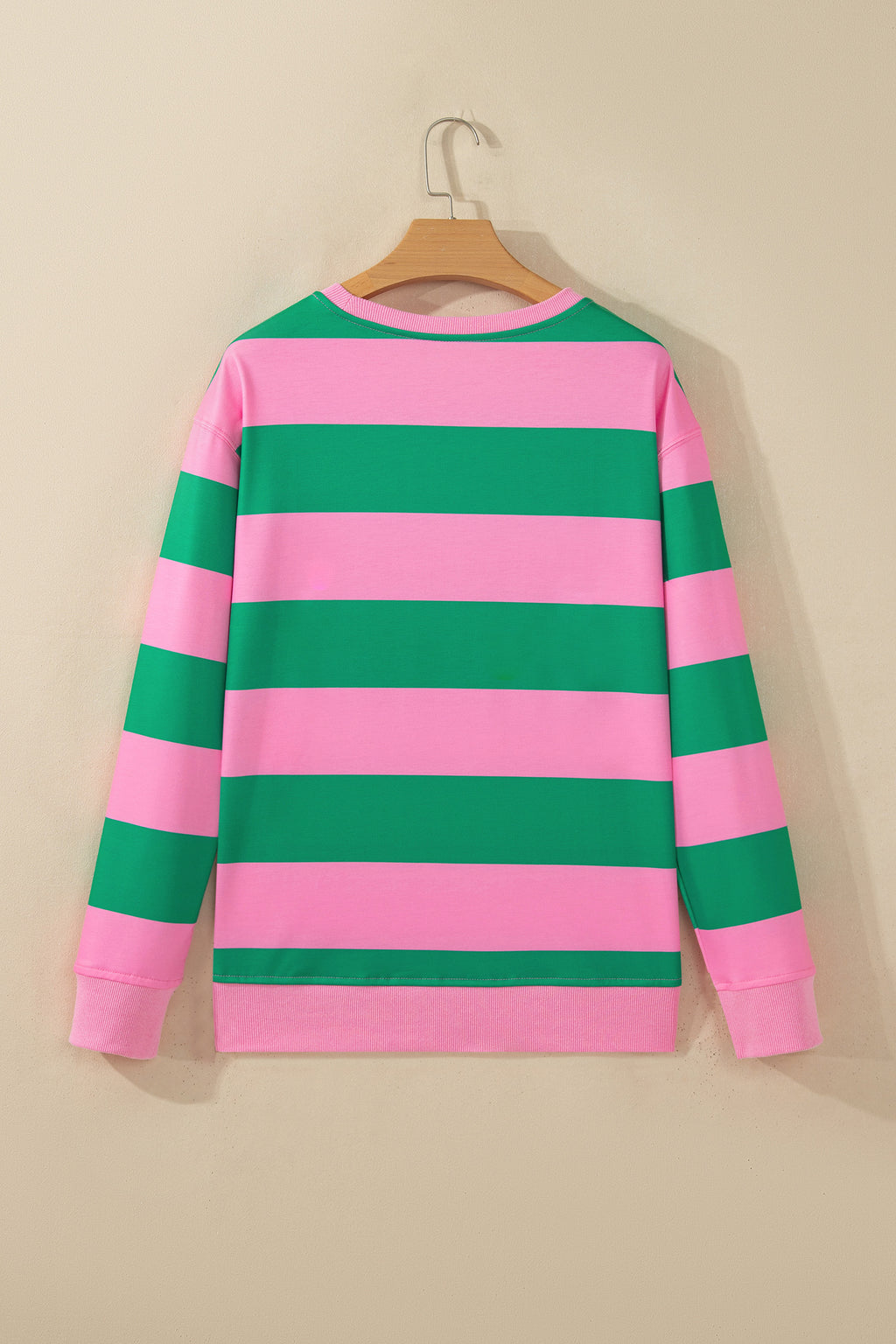 Green Stripe holly jolly Letter Embroidered Pullover Sweatshirt