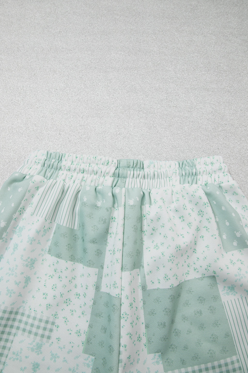 Sky Blue Patchwork Floral Print Drop Shoulder Baggy Pullover Drawstring Shorts Set