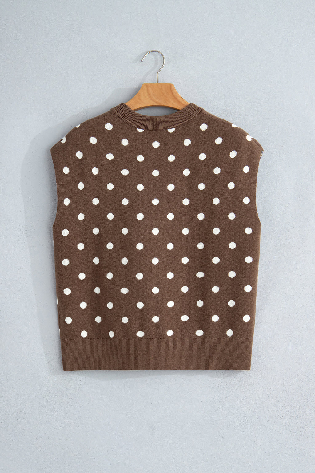 Brown Dolman Short Sleeve Round Neck Polka Dot Sweater