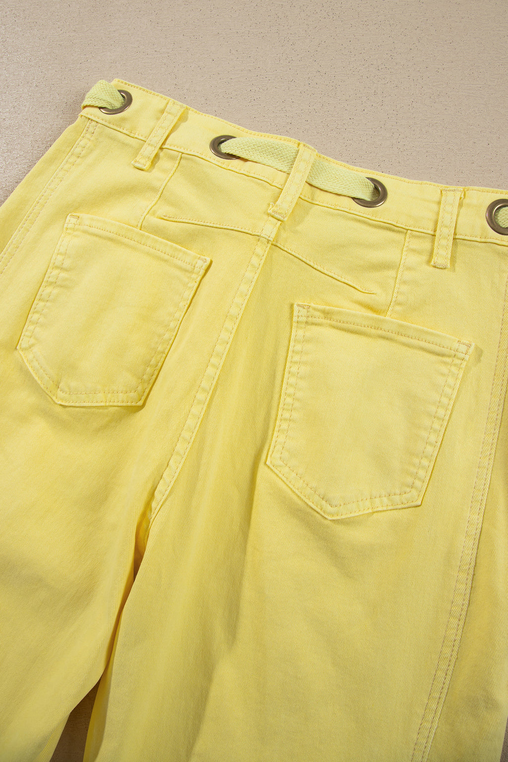 Yellow Solid Color Grommet Detail Knot Waist Barrel Jeans
