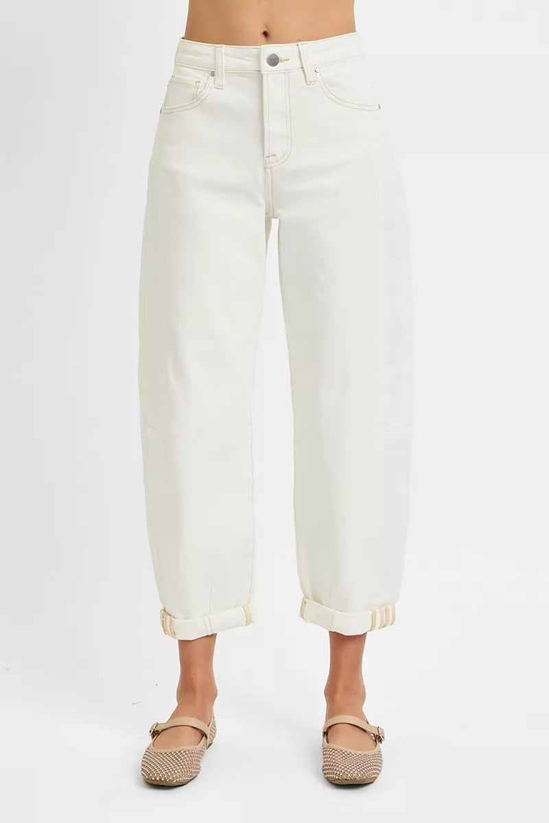 RISEN High Rise Barrel Cropped Jeans