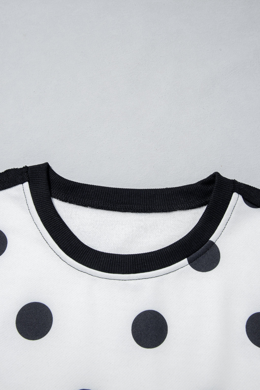 White Polka Dot Contrast Patchwork Round Neck Baggy Sweatshirt