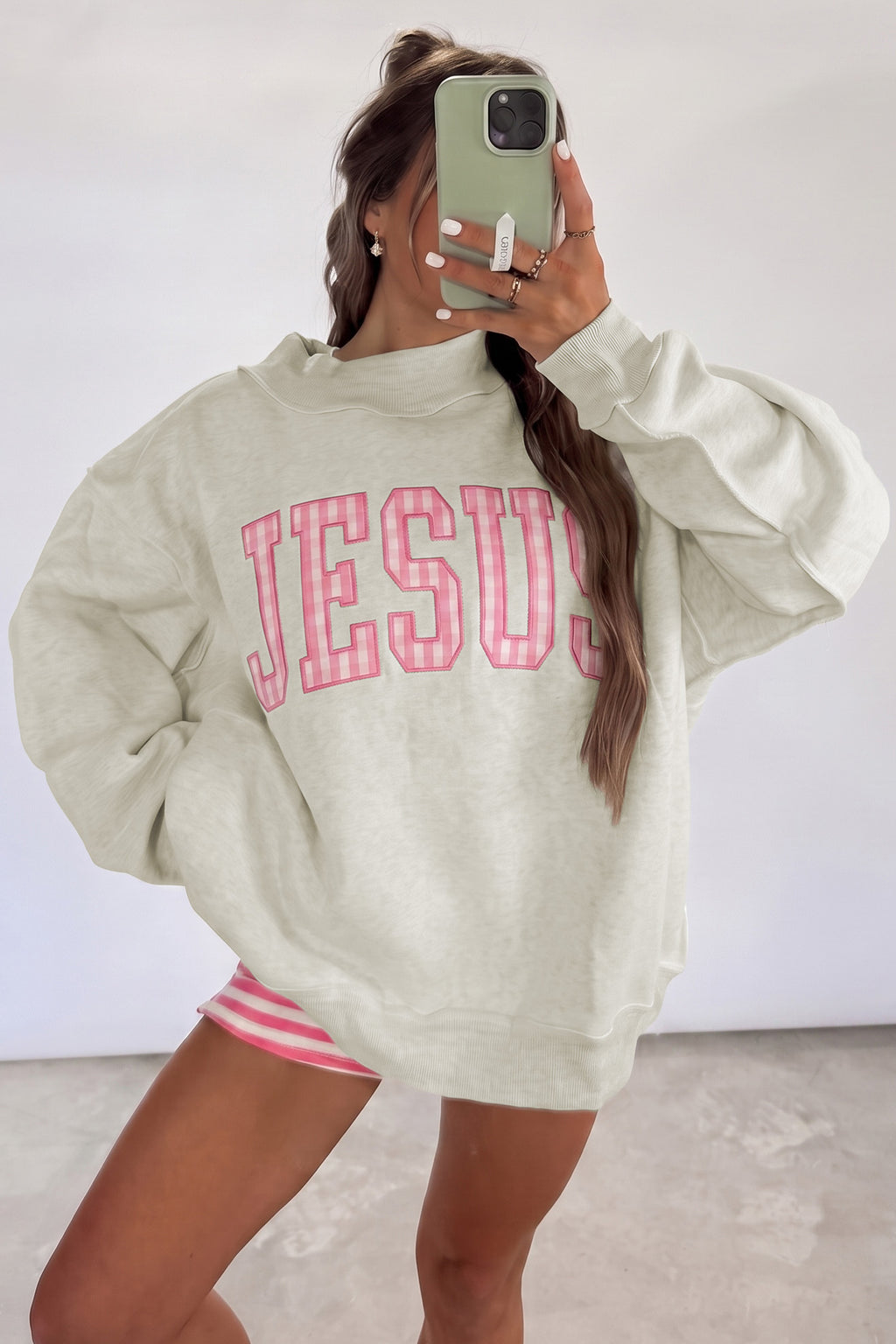 Jesus High Neck Polka Dot Slogan Printed Baggy Sweatshirt