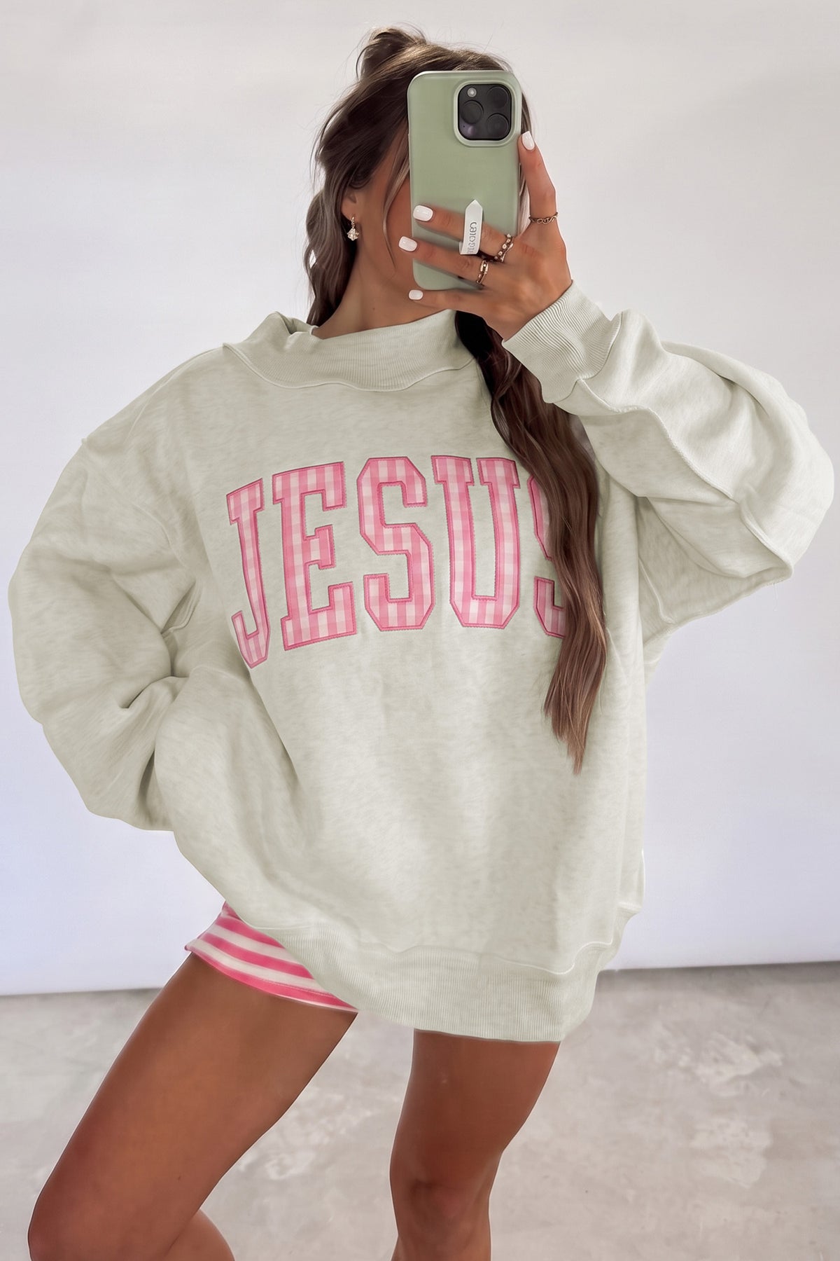 Jesus High Neck Polka Dot Slogan Printed Baggy Sweatshirt