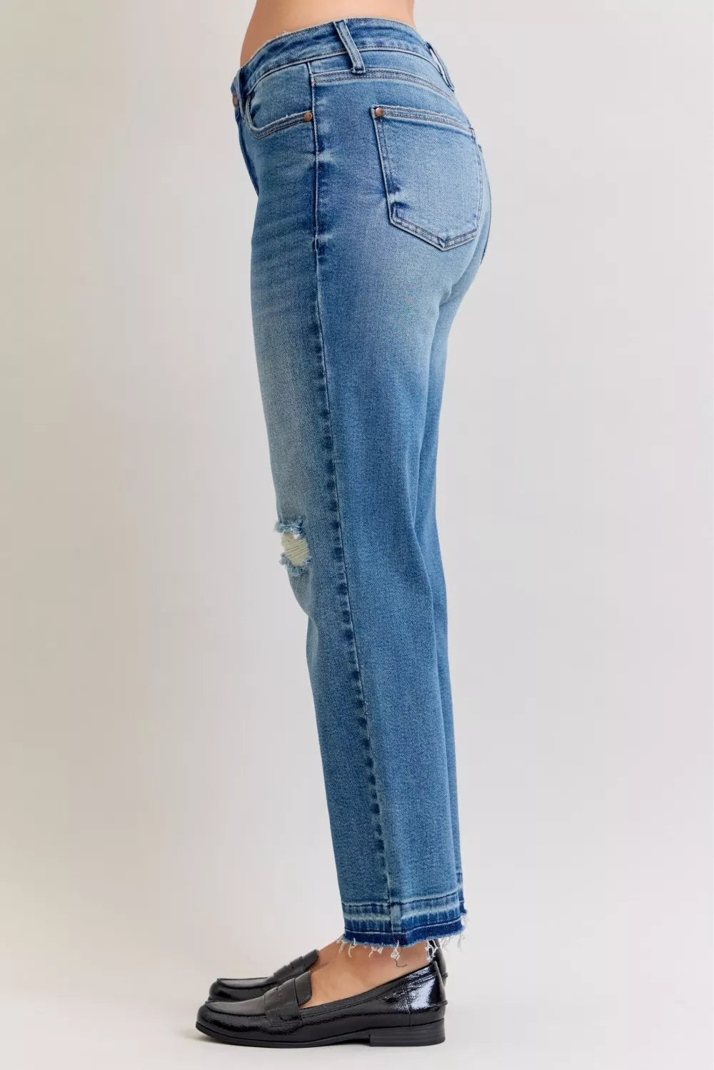 Judy Blue Mid Rise Patch & Repair Destroy Release Hem Boyfriend Jeans