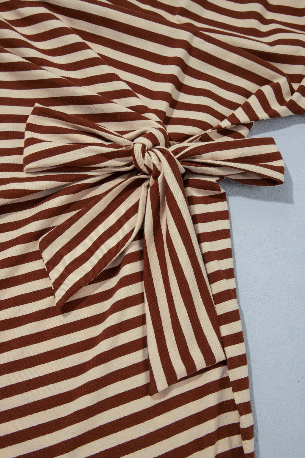 Khaki Stripe Striped Colorblock Cuffs Round Neck Long Sleeve Shift Dress