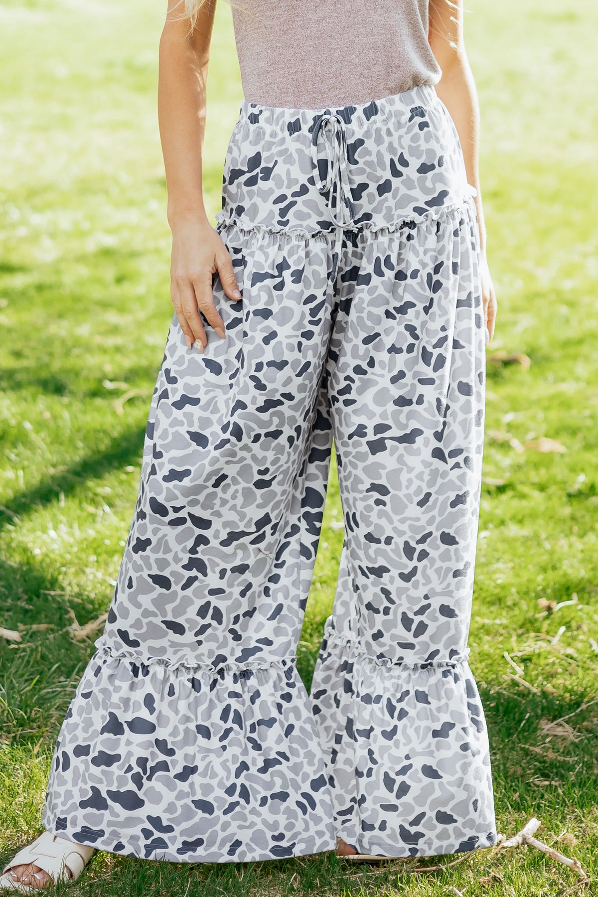 Multicolour Camo Print Wide Leg Casual Pants