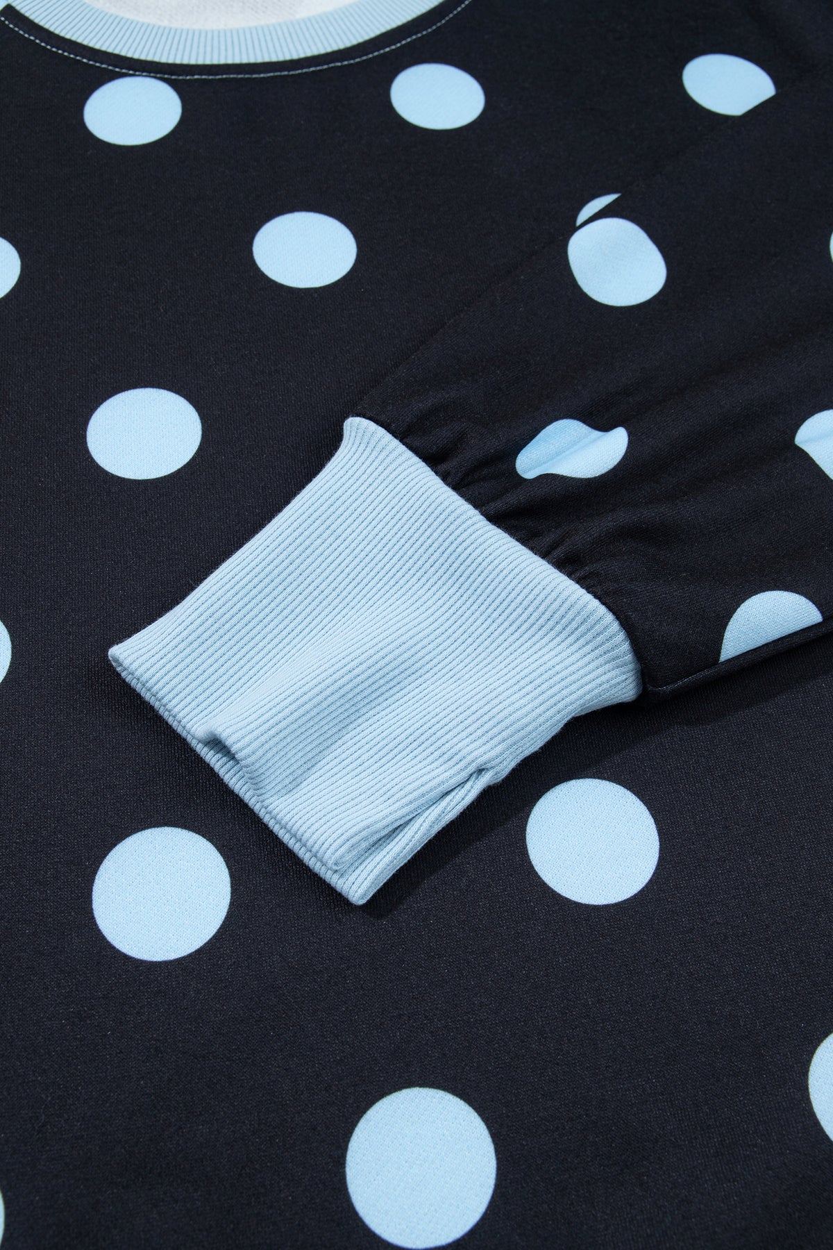 White Polka Dot Contrast Patchwork Round Neck Baggy Sweatshirt