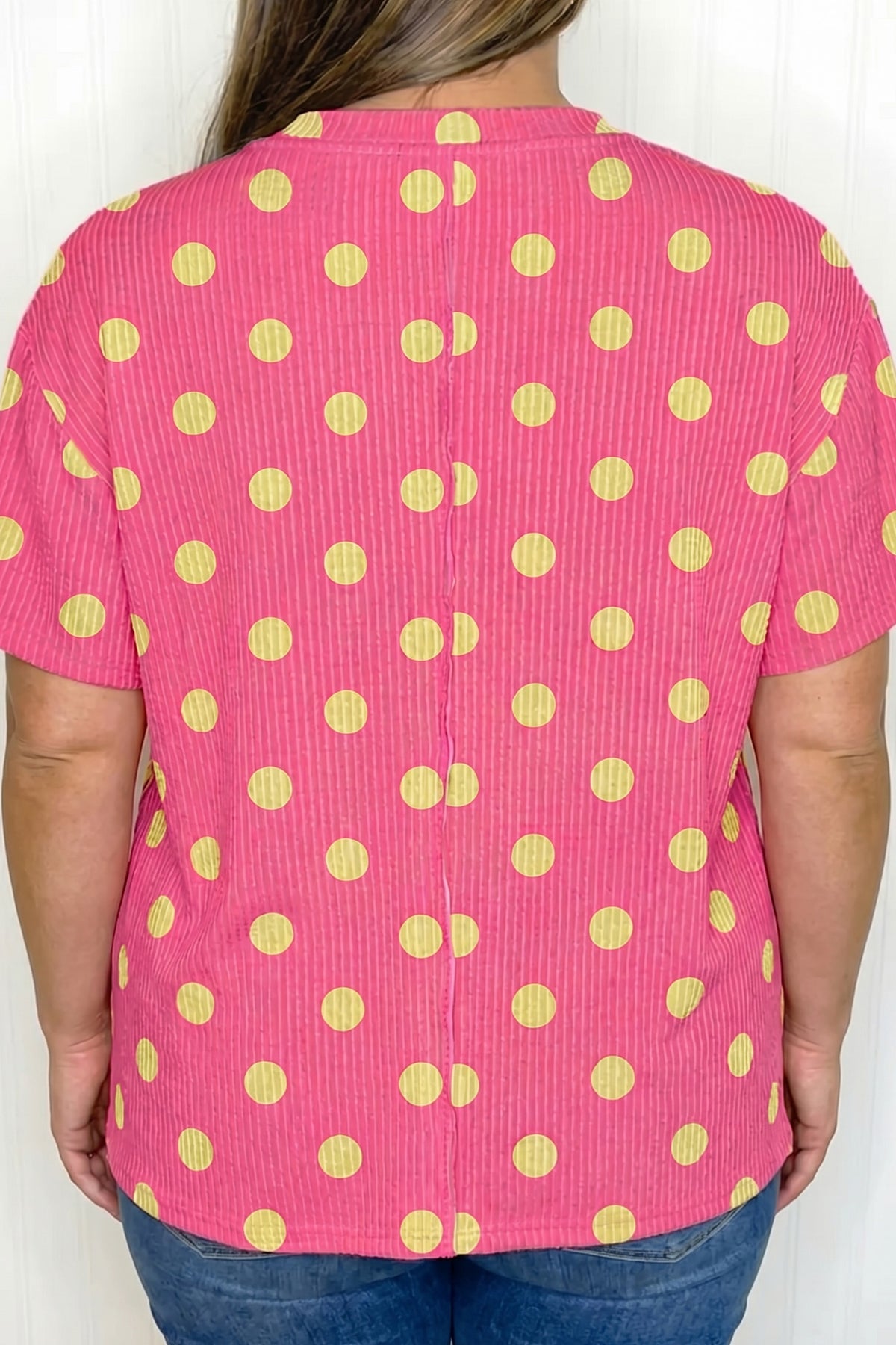 Sky Blue Twisted Rib Polka Dot Print Plus Size T Shirt