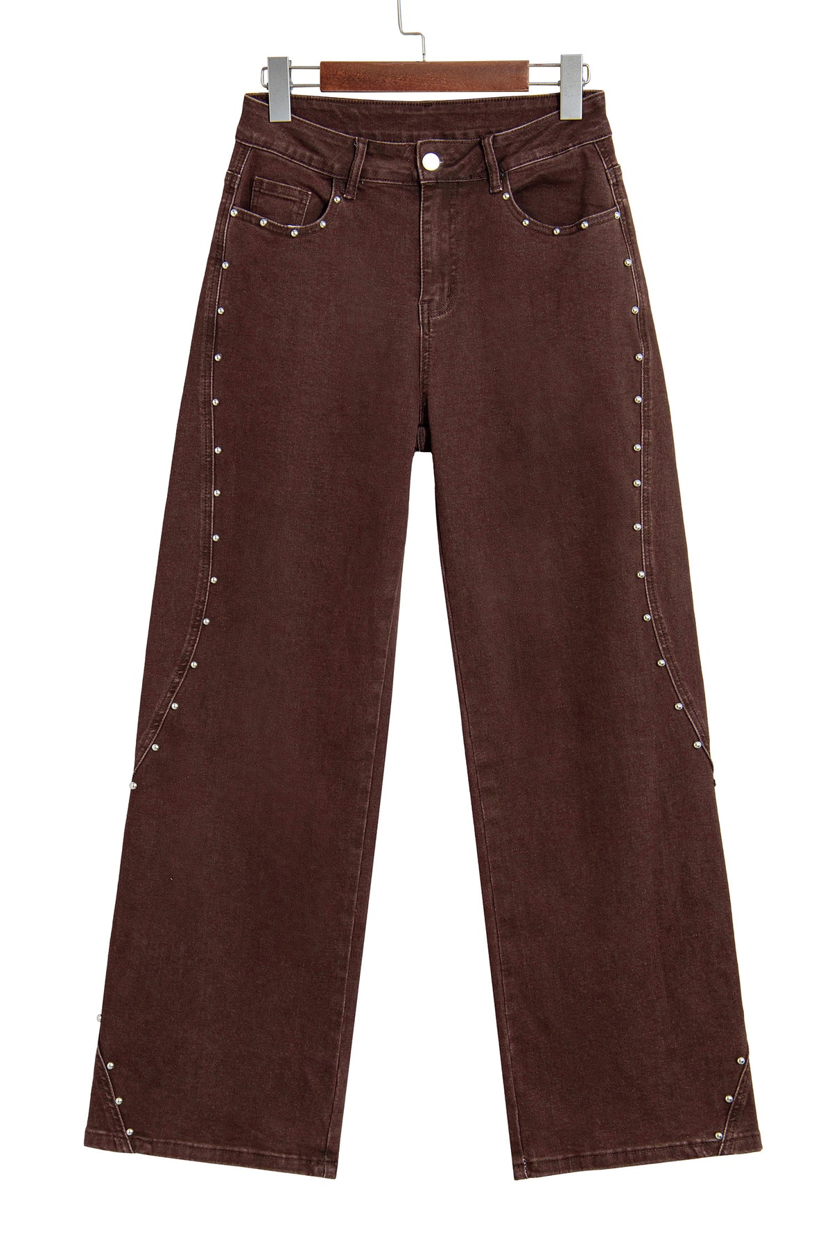 Coffee Side Seam Rivet Detail Ankle Length Casual Jeans