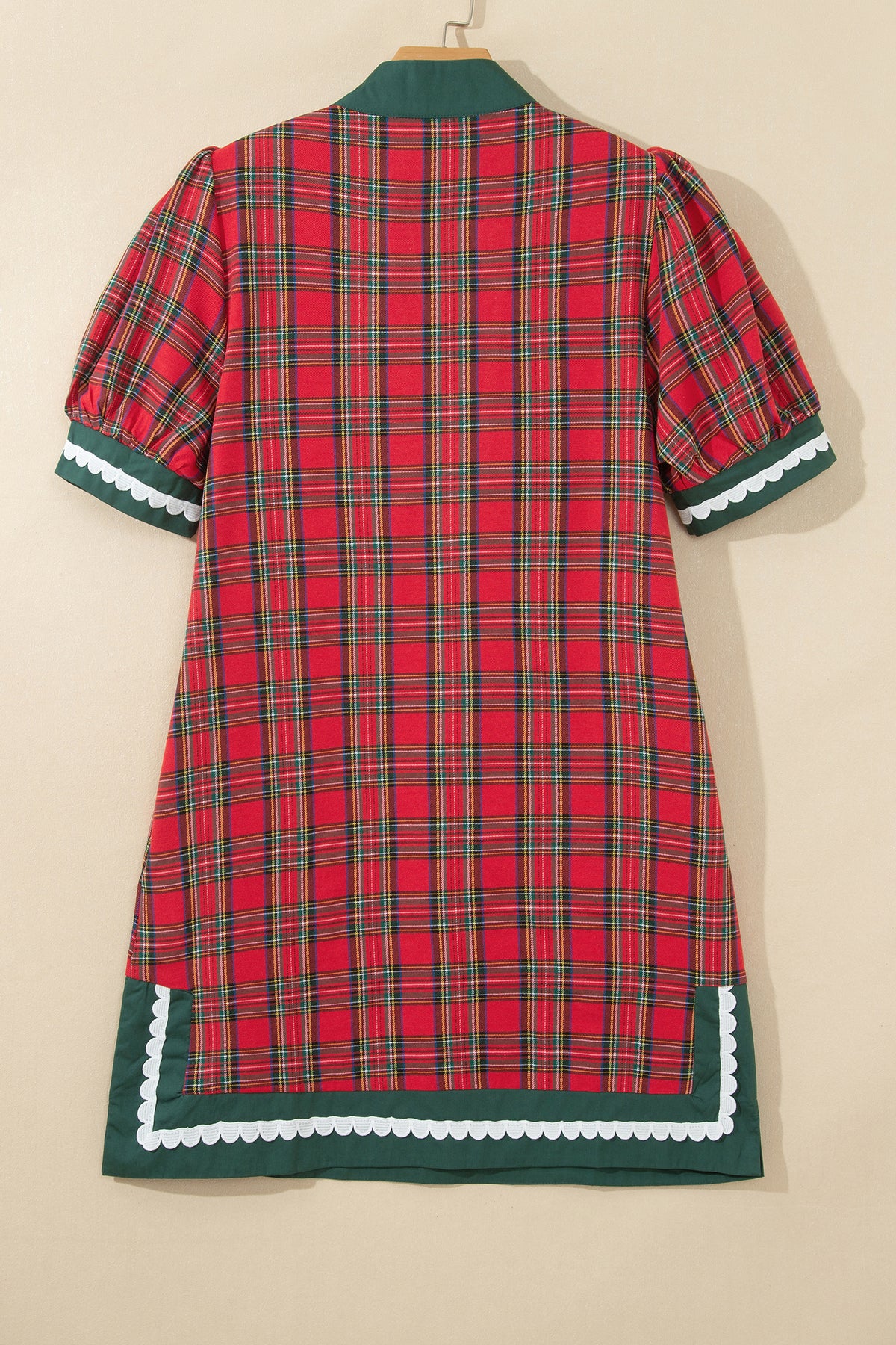 Red Plaid Mini Mini Shift Style Short Sleeve Dress