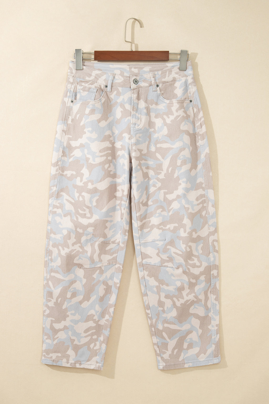 Khaki Camouflage Print Pocket Ankle-Length Barrel Jeans