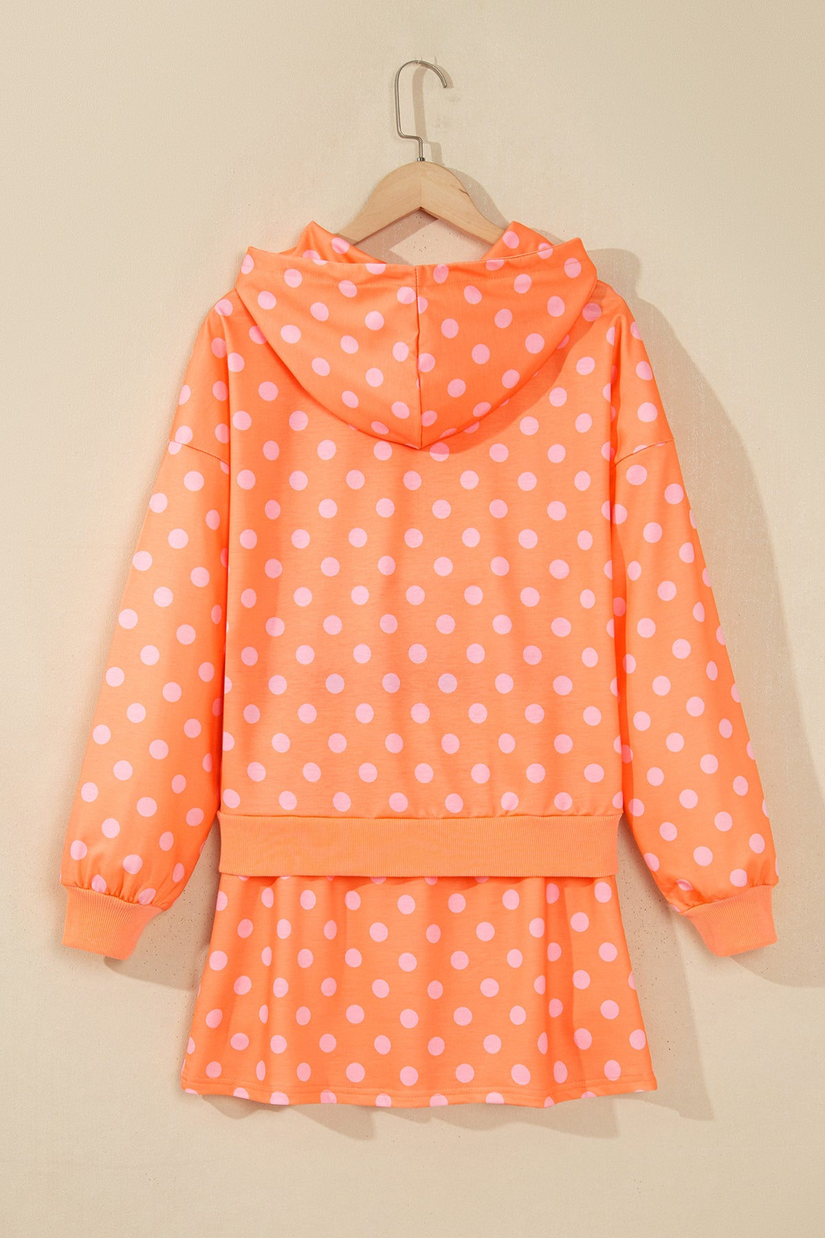Pink Polka Dot Hooded Long Sleeve Top Casual Mini Skort Set