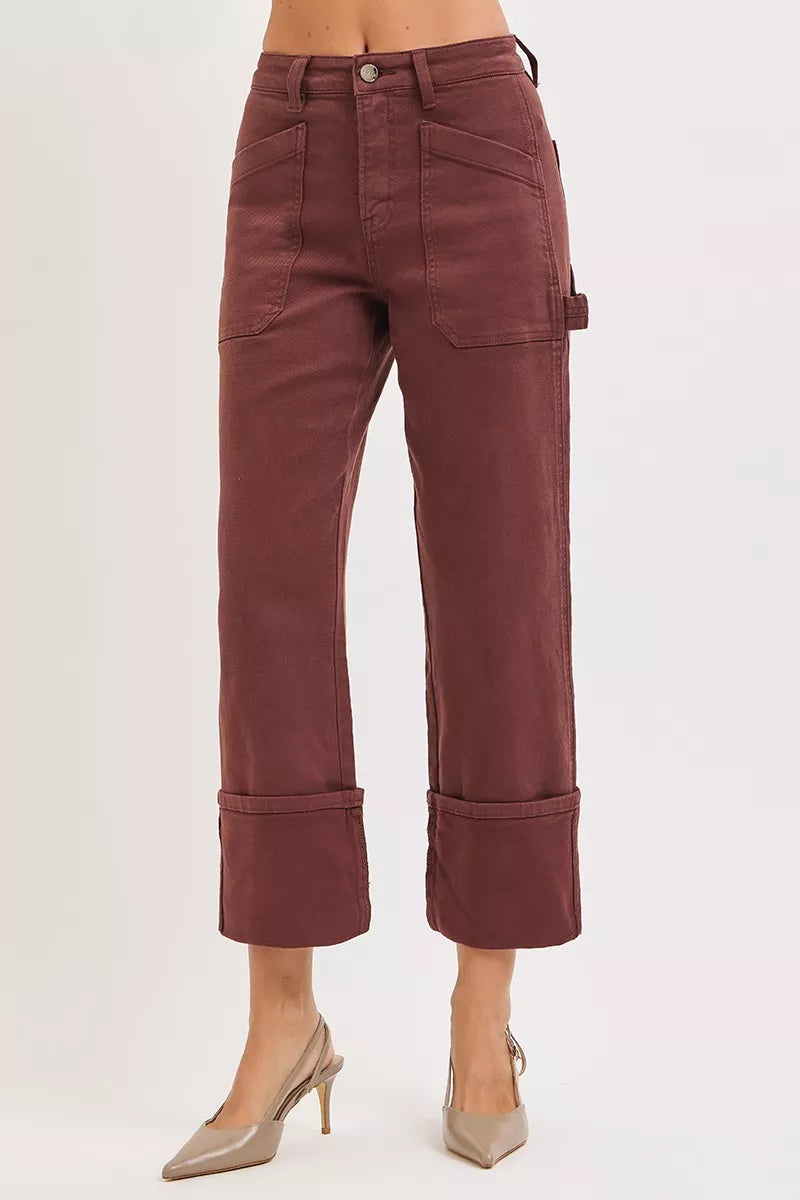 RISEN High Rise Wide Straight Cuffed Patch Jeans