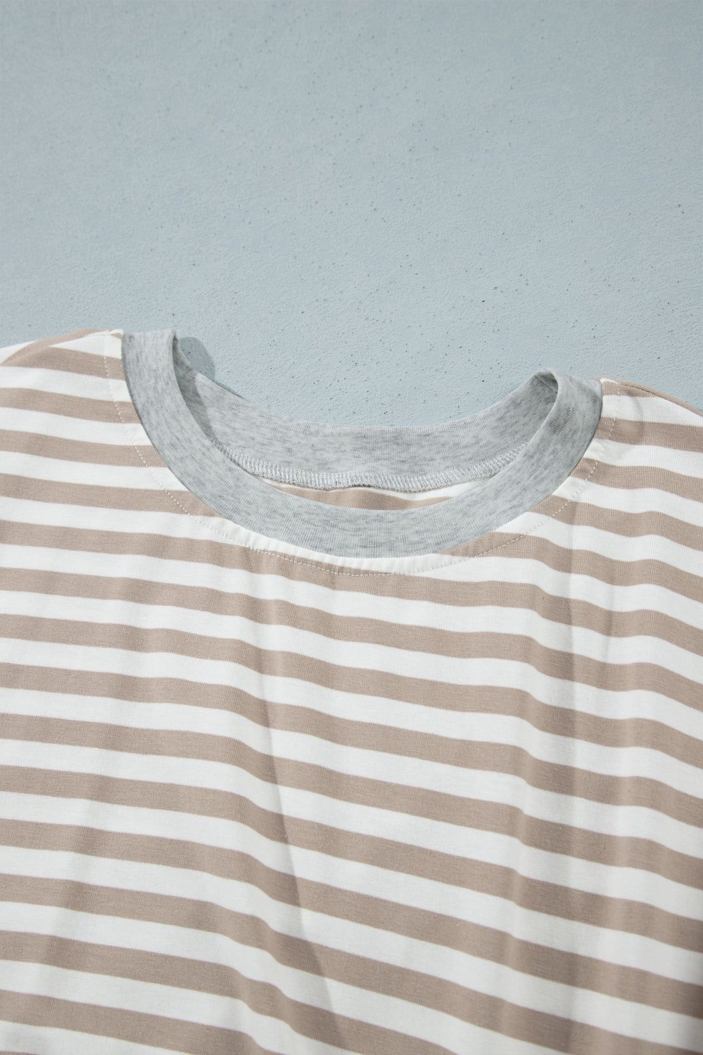 Khaki Stripe Striped Colorblock Cuffs Round Neck Long Sleeve Shift Dress