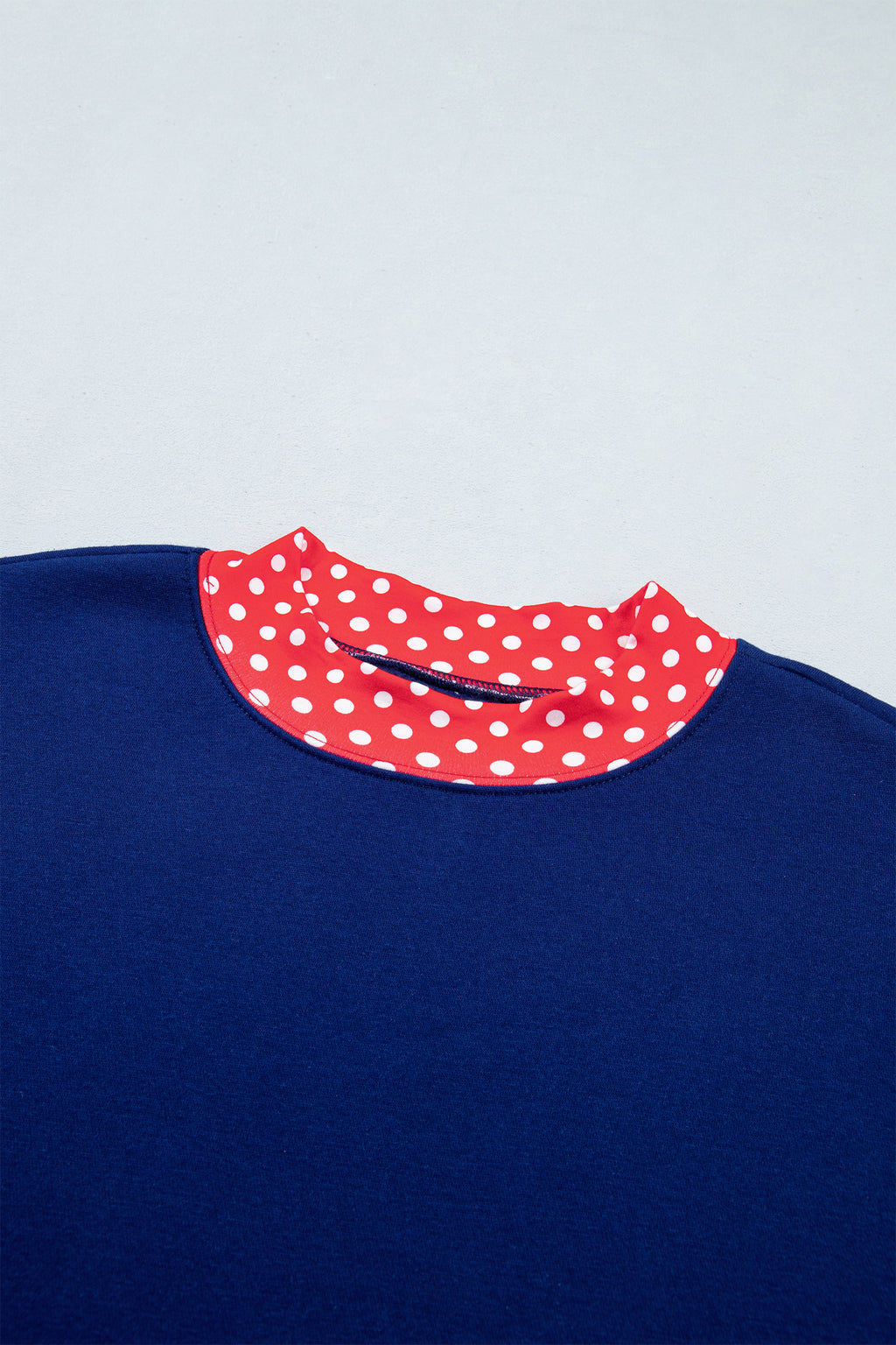 Dark Blue Polka Dot Trim Baggy Pullover 2pcs Short Set