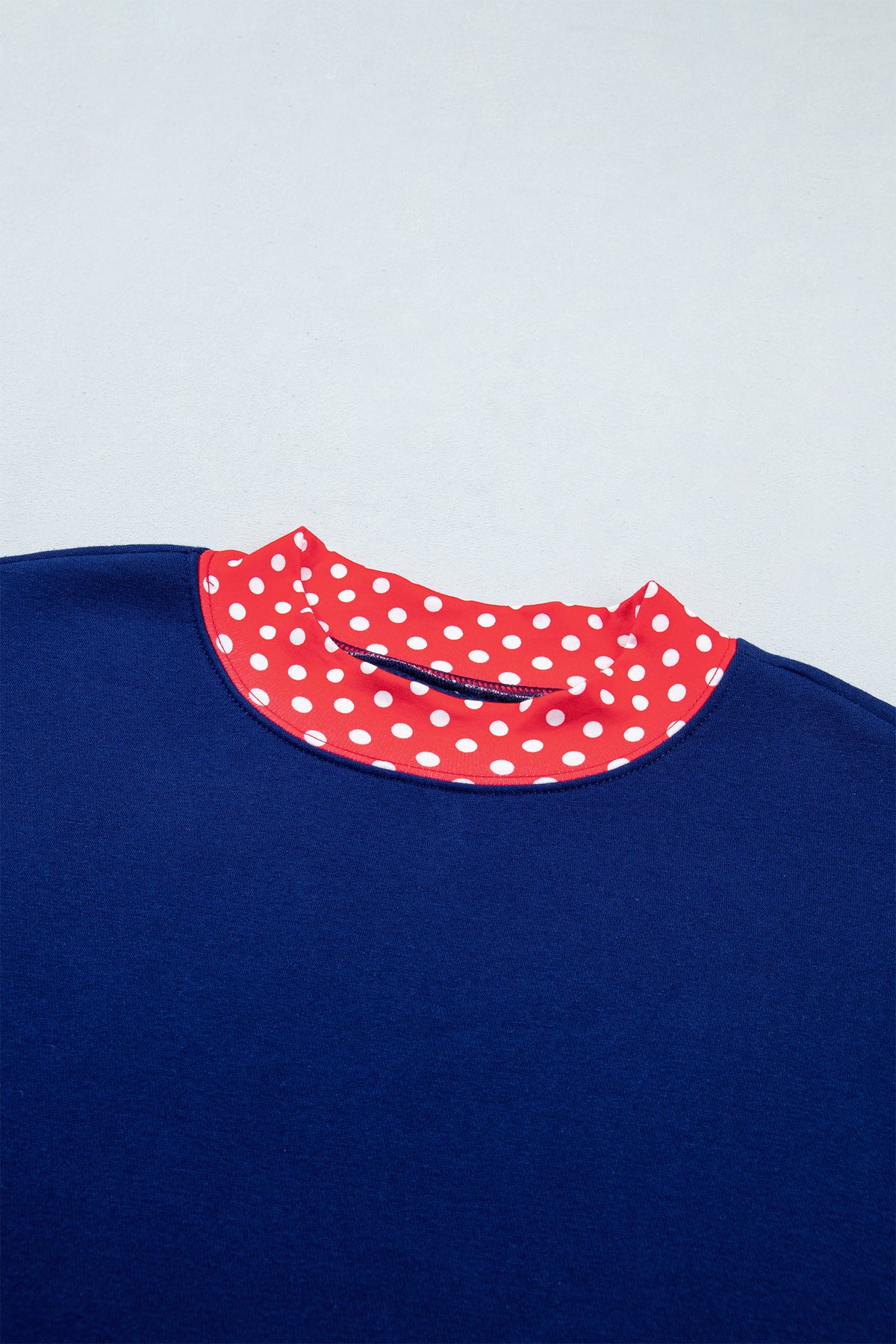 Dark Blue Polka Dot Trim Baggy Pullover 2pcs Short Set