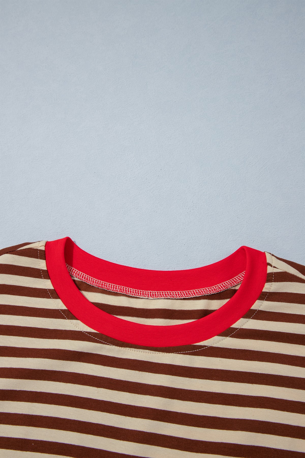 Khaki Stripe Striped Colorblock Cuffs Round Neck Long Sleeve Shift Dress