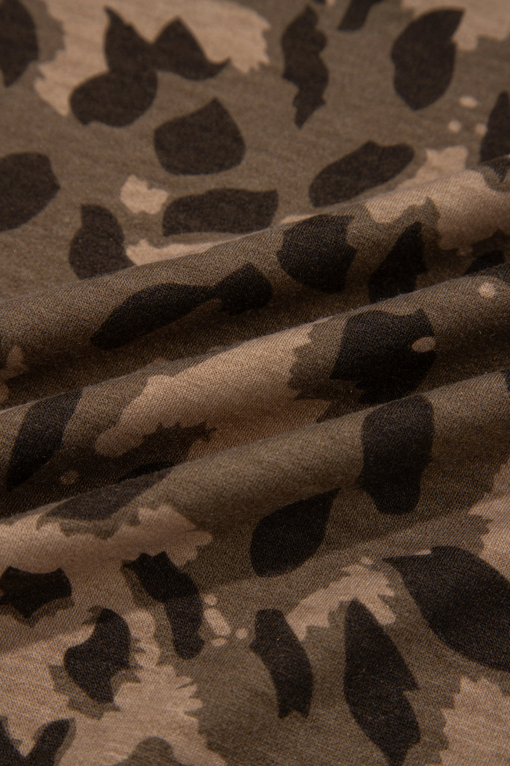 Brown Leopard Print Striped Detail Relaxed Pullover Sweatshirt