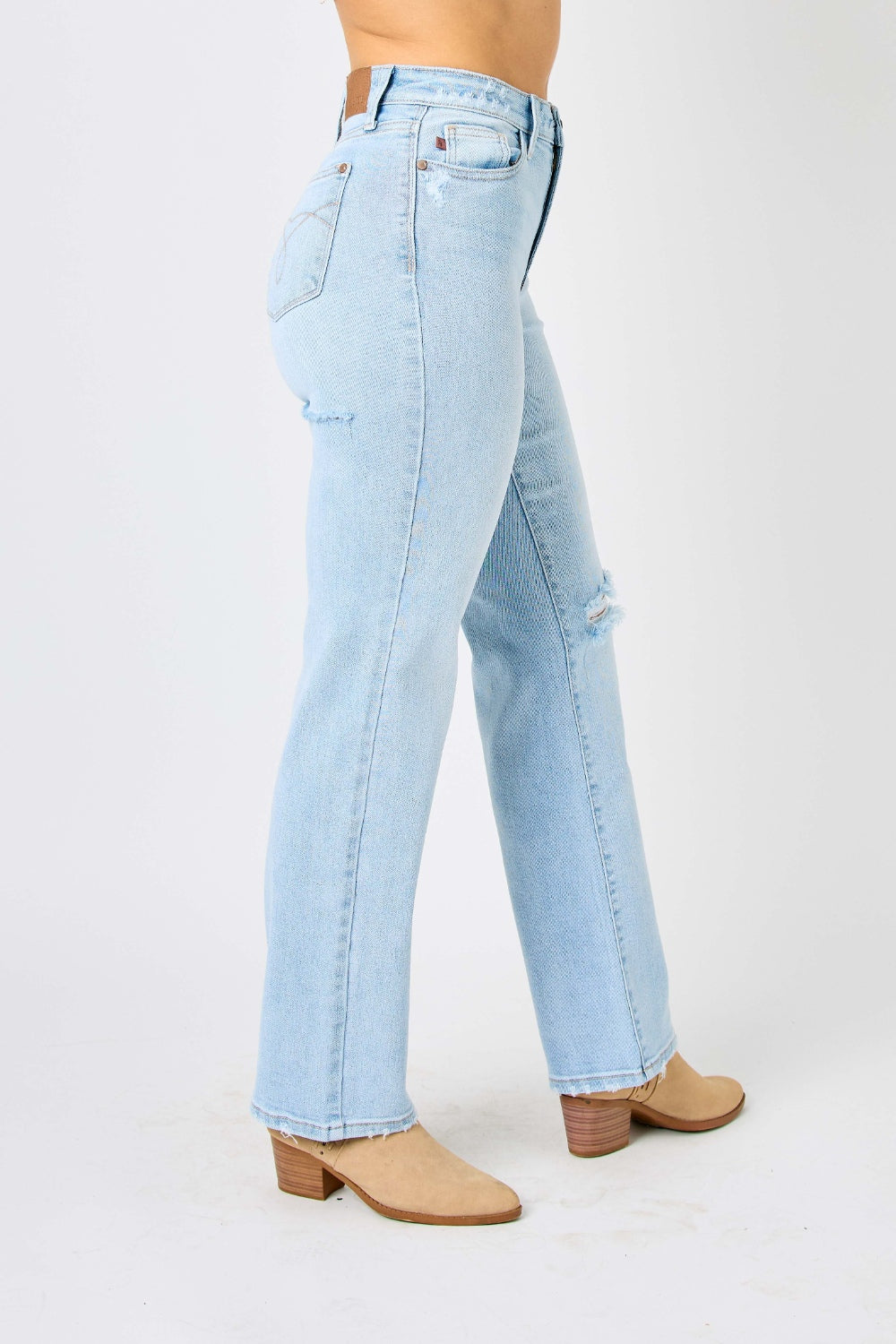 Judy Blue High Waisted Distressed Straight Leg Blue Denim Jeans