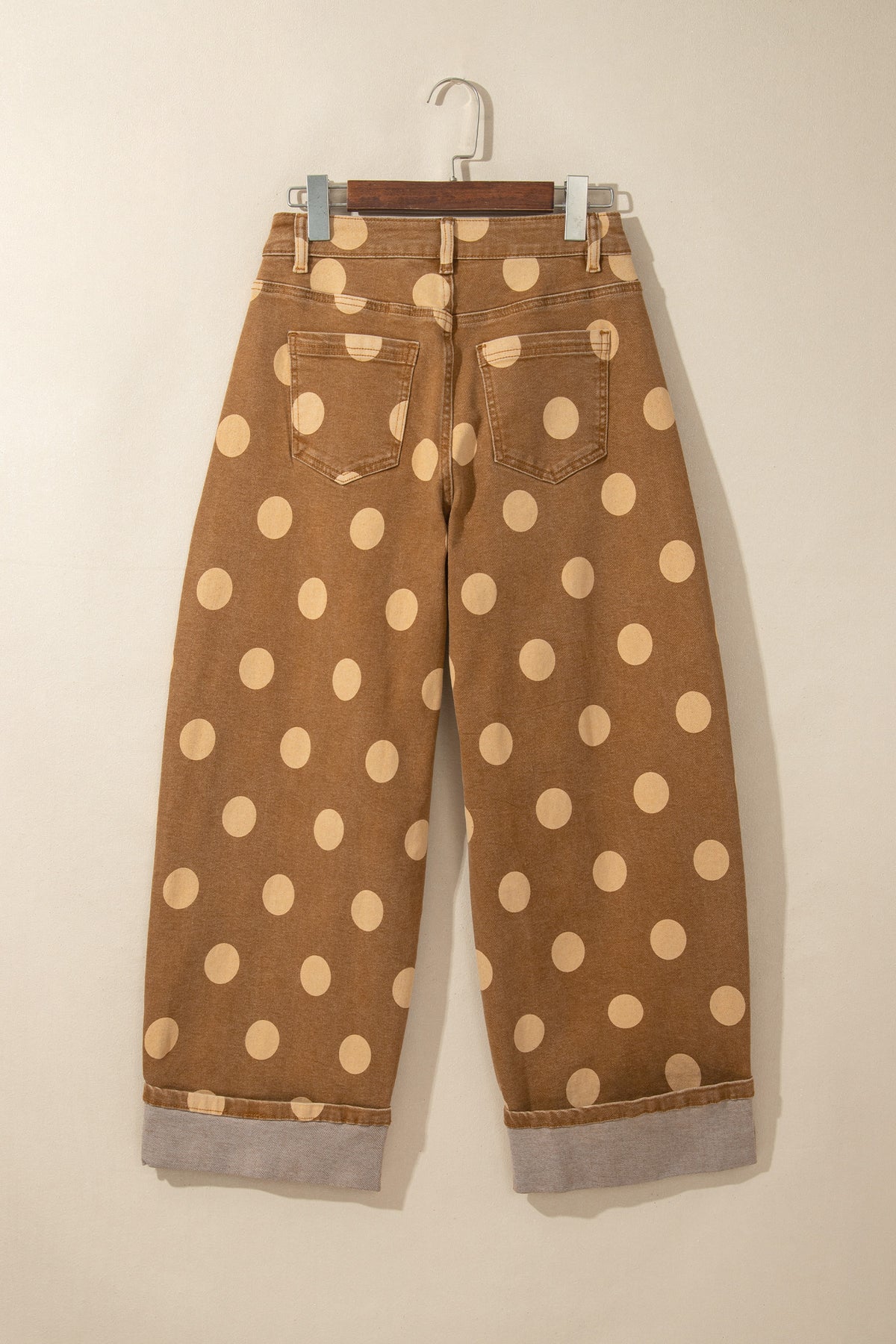 Brown Polka Dot Ankle-Length Metal Button Casual Jeans